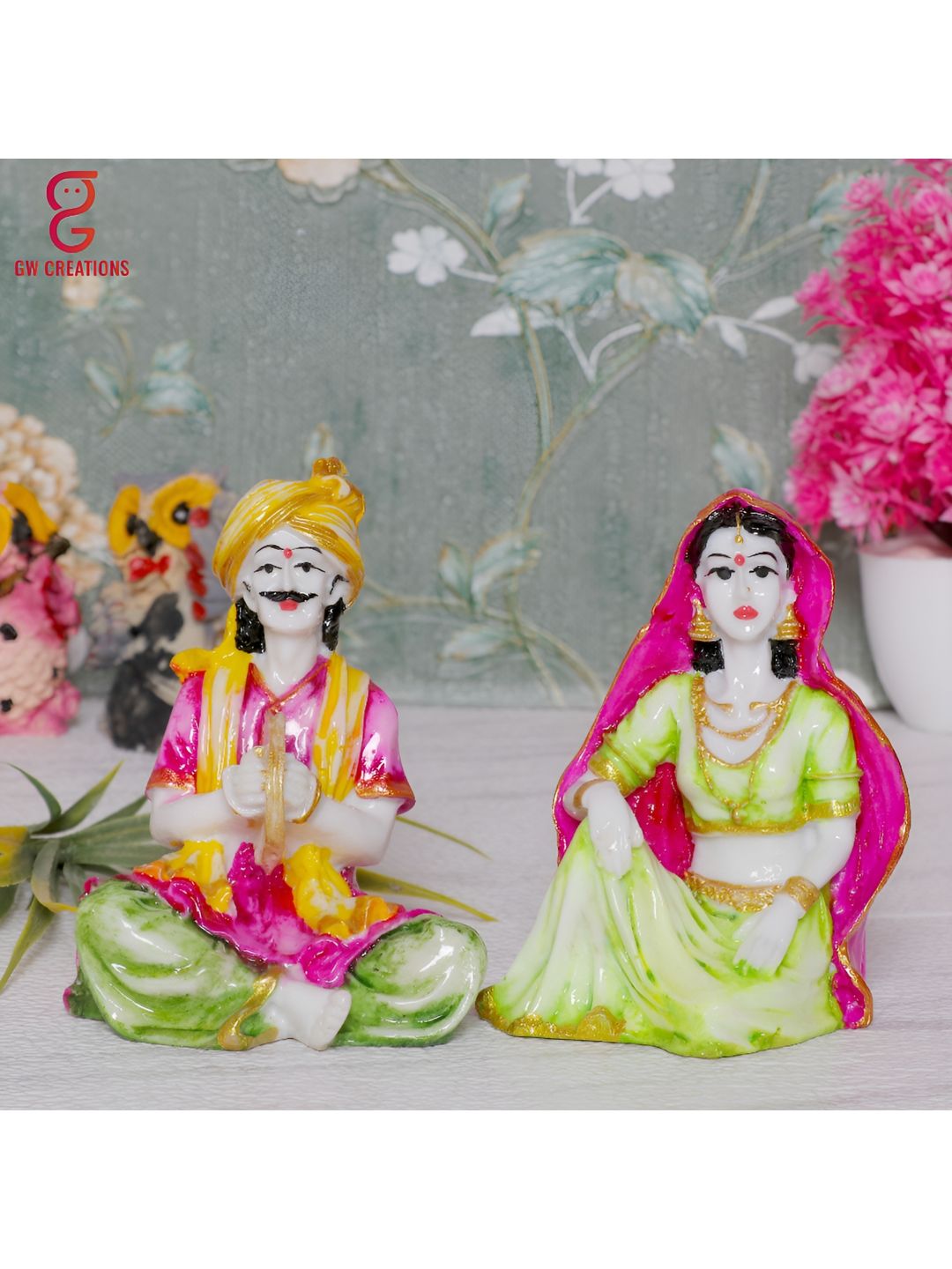 GW CREATIONS White & Green 2 Pieces Figurine Showpieces-picture-23