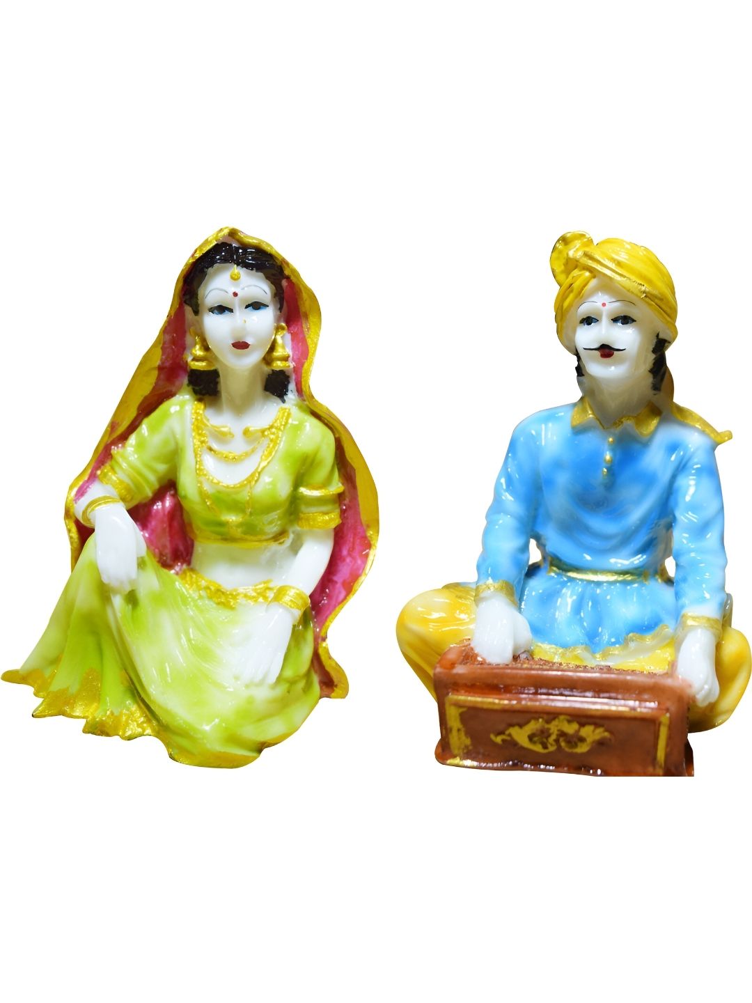 GW CREATIONS Blue 2 Pieces Rajasthani Musicians Statue Figurine Showpiece-image-39