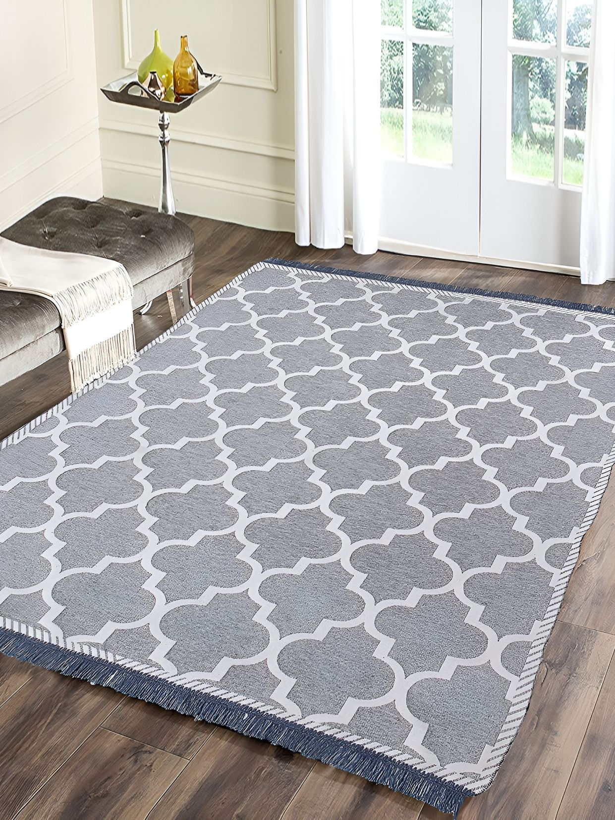 Sparrow world Grey & White Printed Chennille Carpet-picture-50