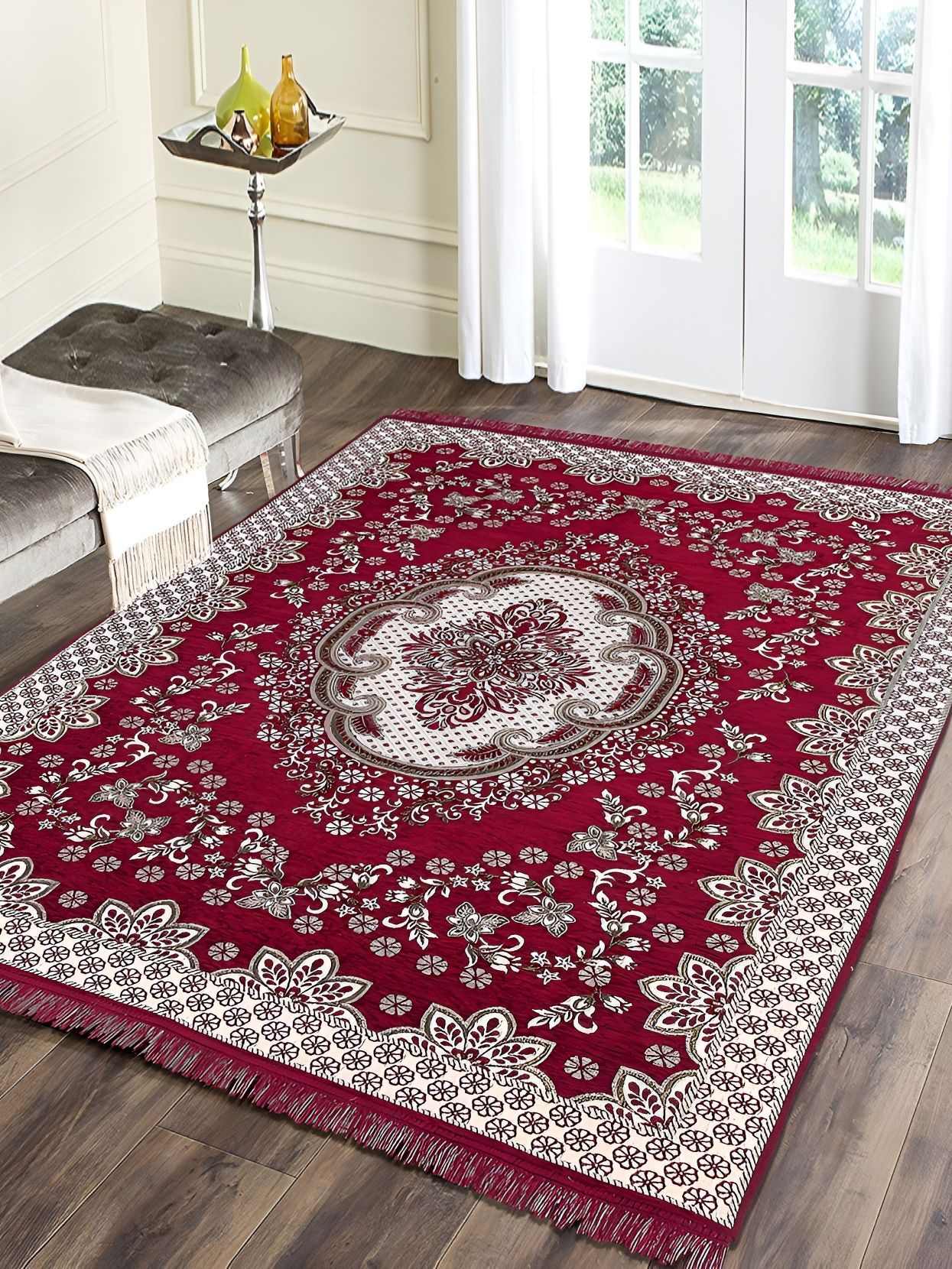 Sparrow world Maroon Printed Chennille Carpet-picture-18
