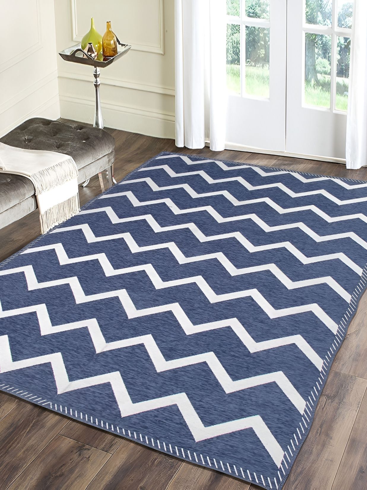 Sparrow world Grey & Blue Printed Chennille Carpet-picture-22
