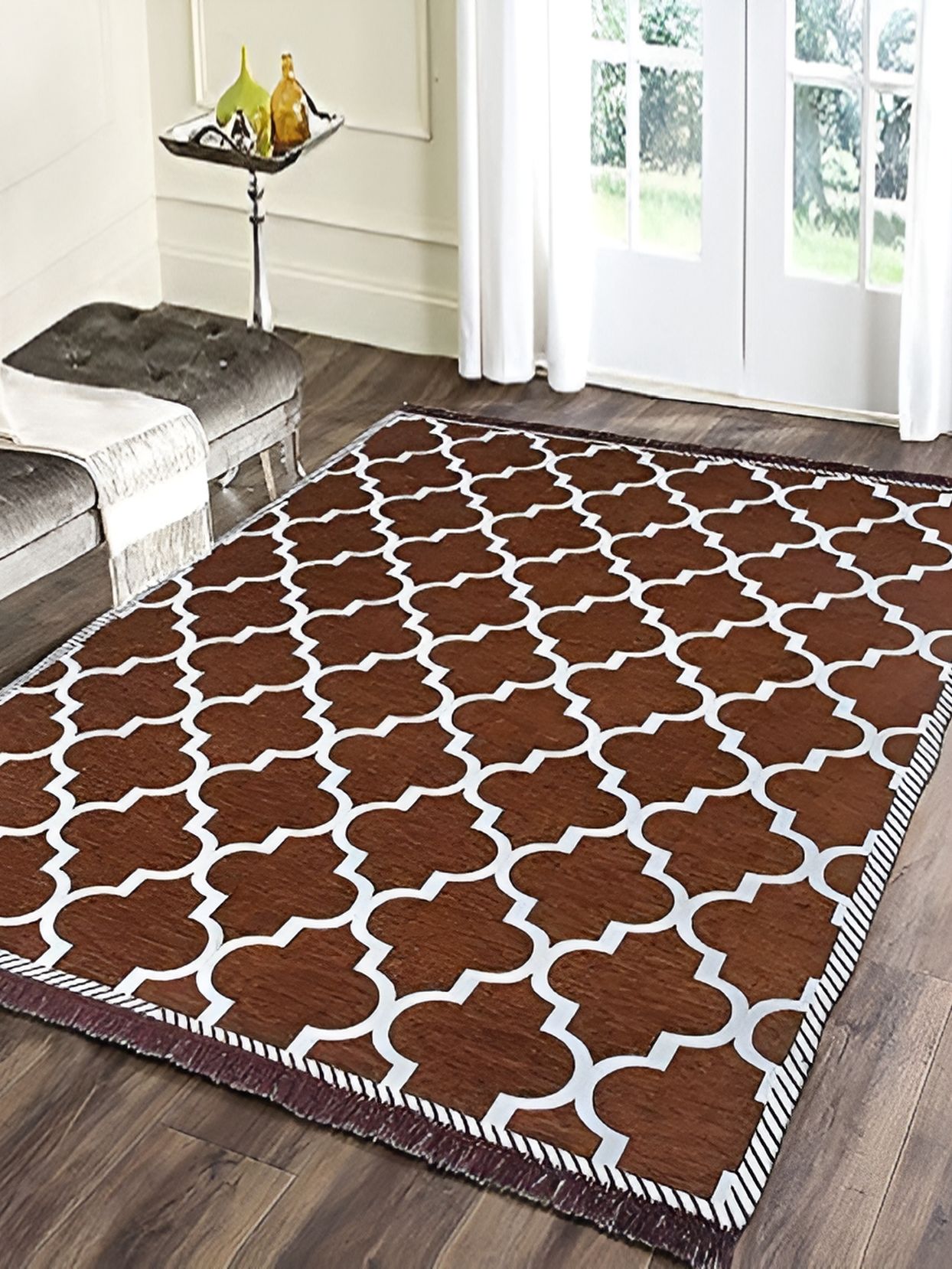 Sparrow world Mustard & White Floral Living Room Carpet-image-27