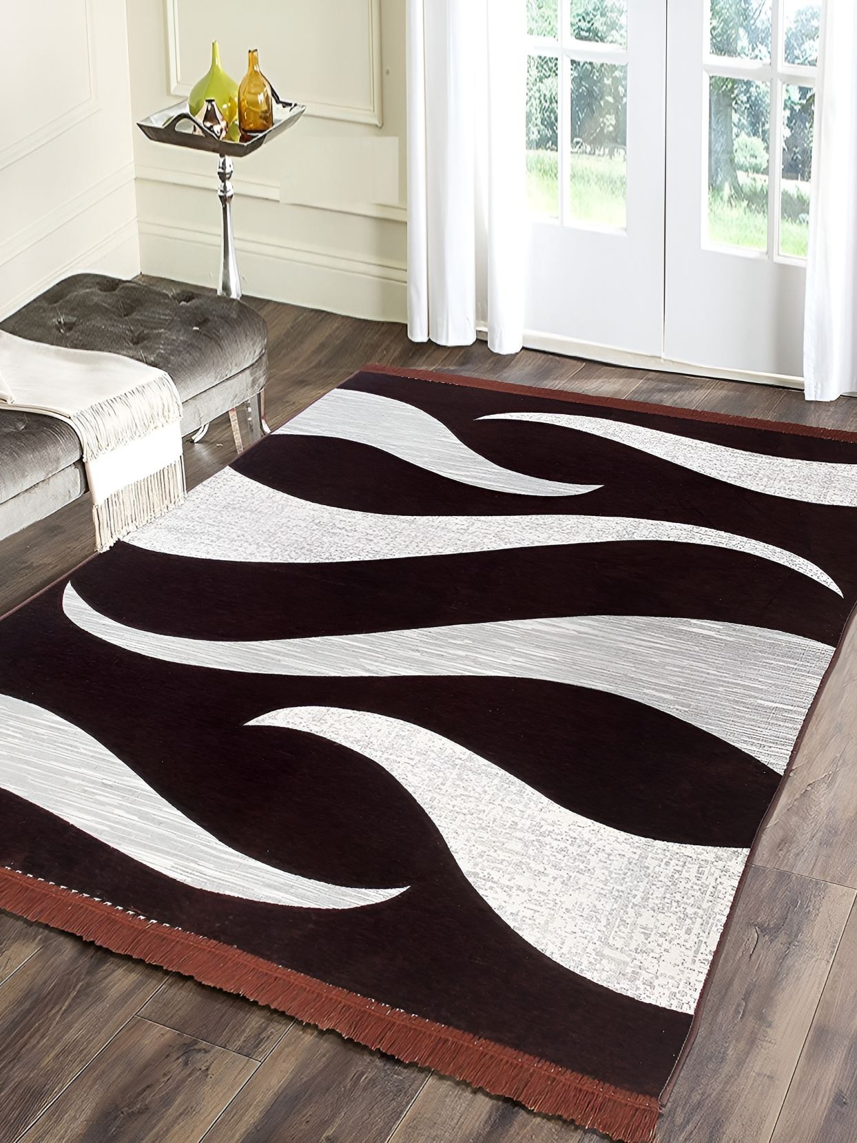 Sparrow world Brown & Grey Printed Chennille Carpet-picture-26