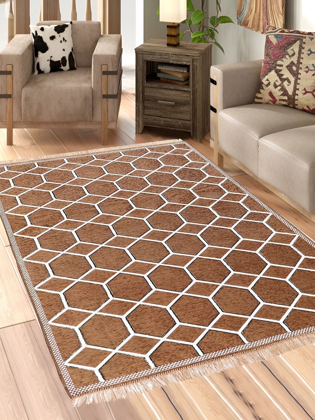 Sparrow world Brown Printed Chennille Carpet-image-44