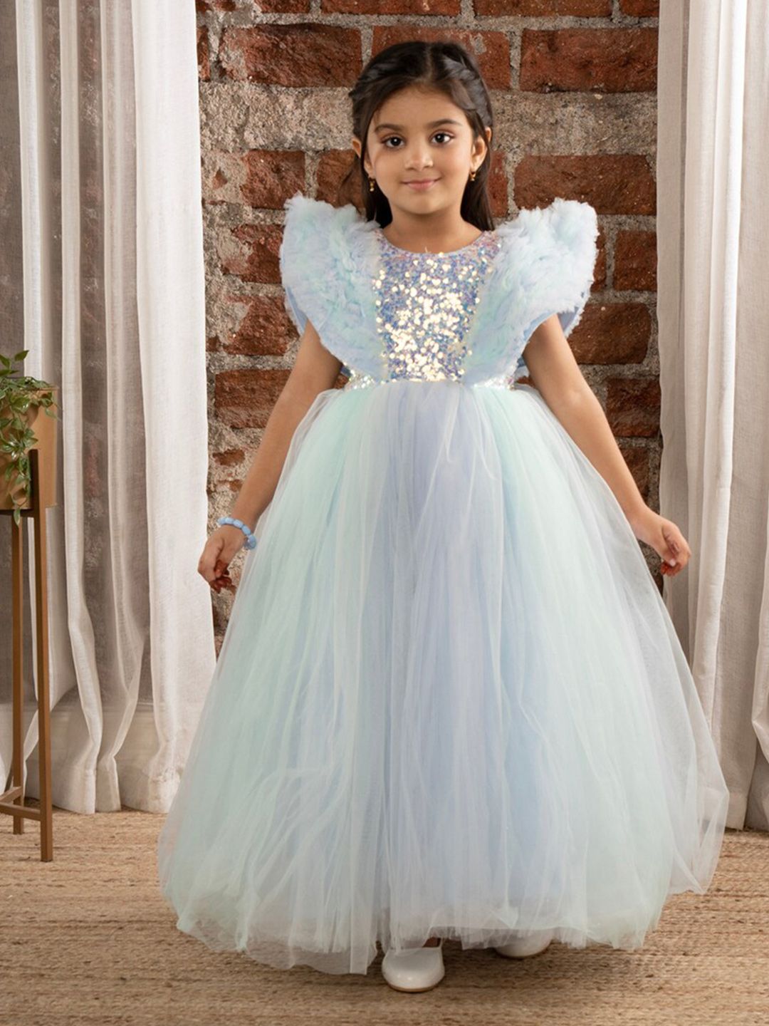 Ministitch Girls Embellished Ruffled Net Maxi Dress-picture-30