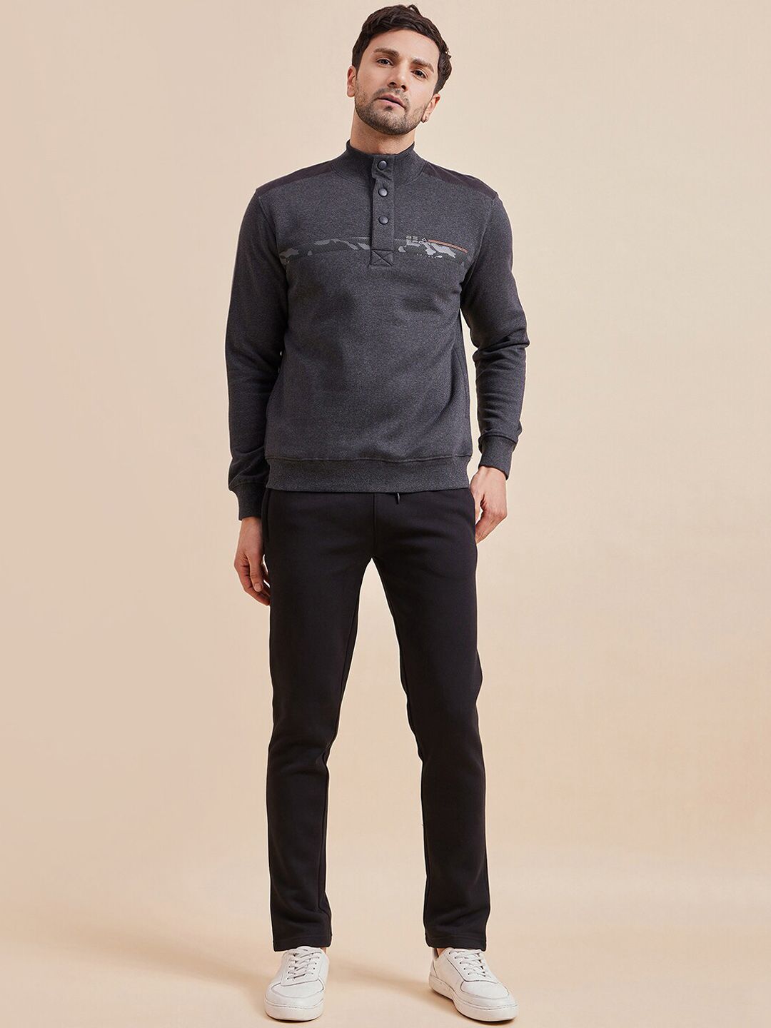 Sweet Dreams Charcoal & Black Printed Mock-Collar Tracksuit-picture-56