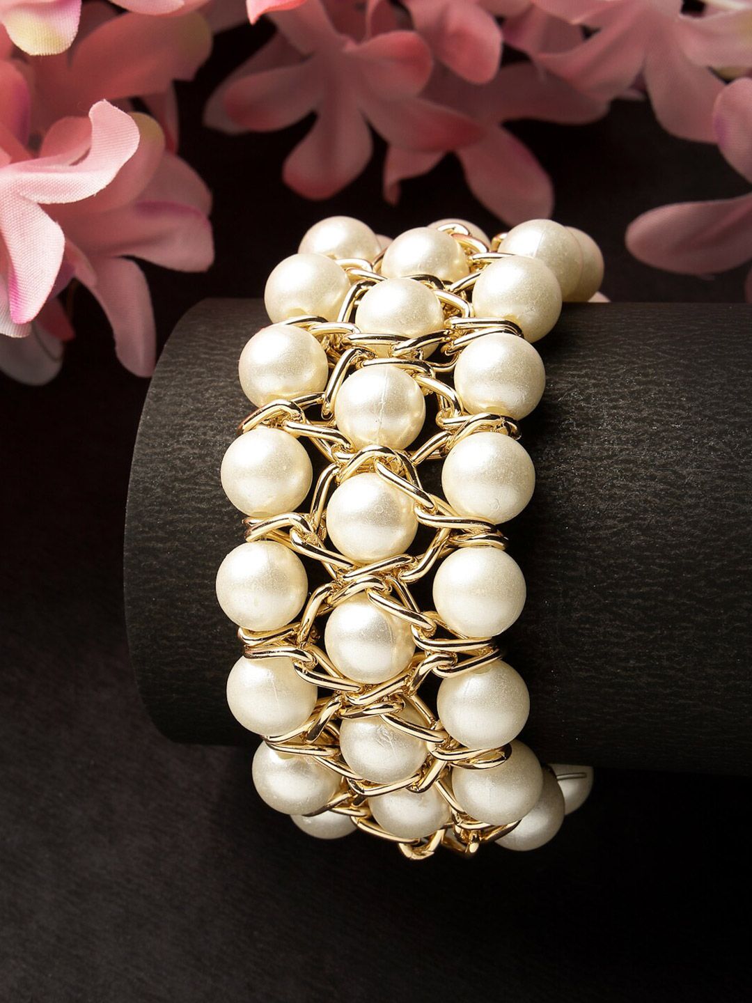 NVR Women Gold-Plated Beaded Elasticated Bracelet-picture-22