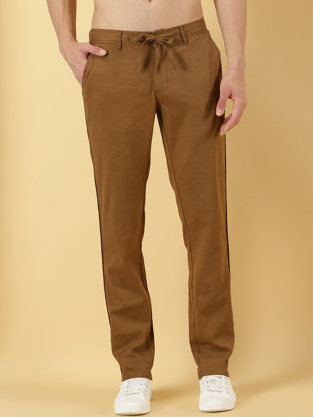 Thomas Scott Men Mid Rise Smart Linen Cotton Chino Trousers