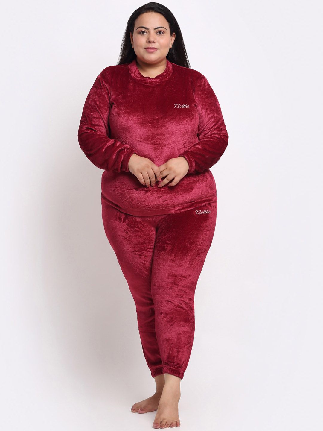 KLOTTHE Women Plus Size Solid Woollen Night Suit-picture-28