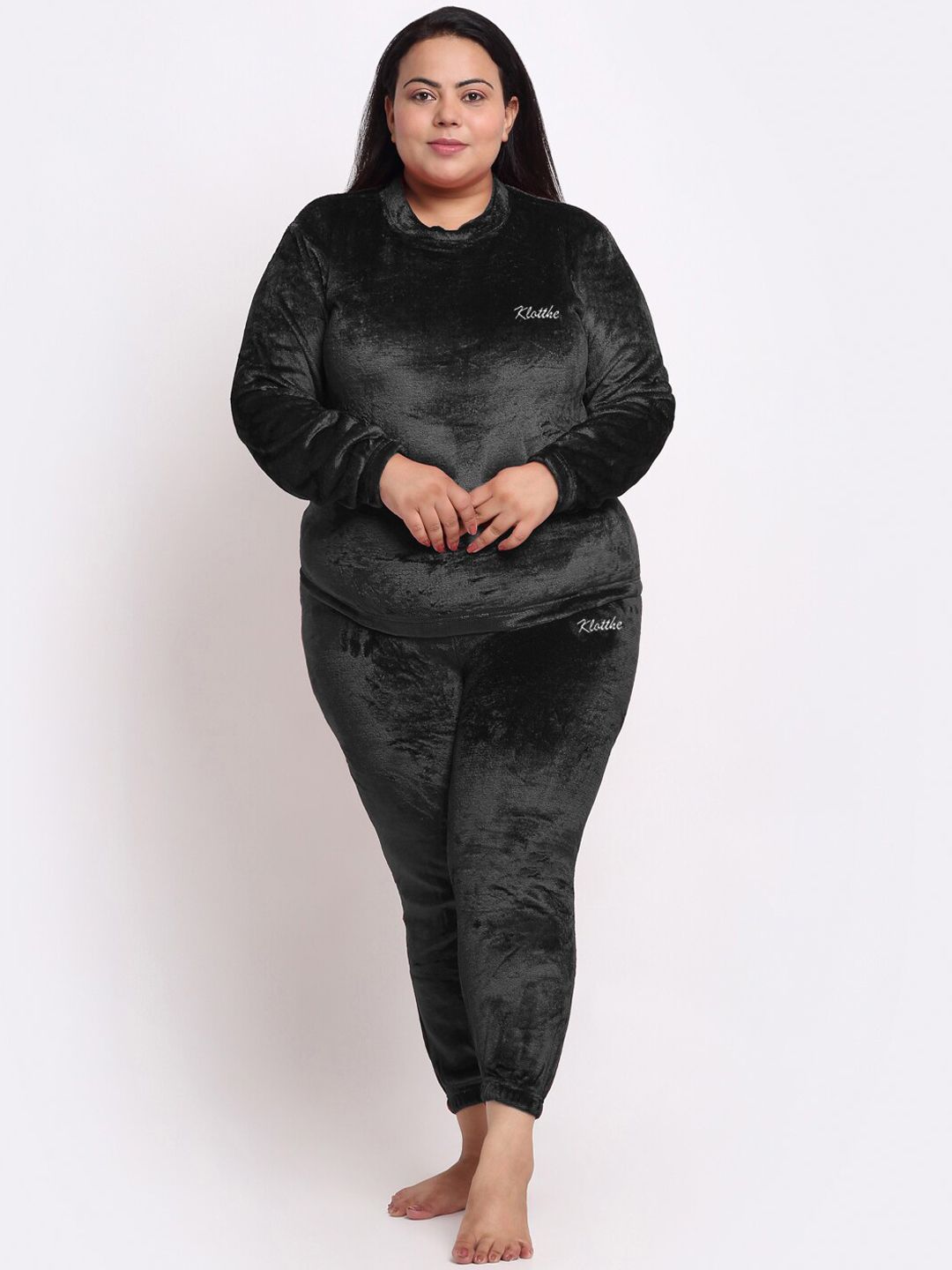 KLOTTHE Women Plus Size Solid Woollen Night Suit-picture-25