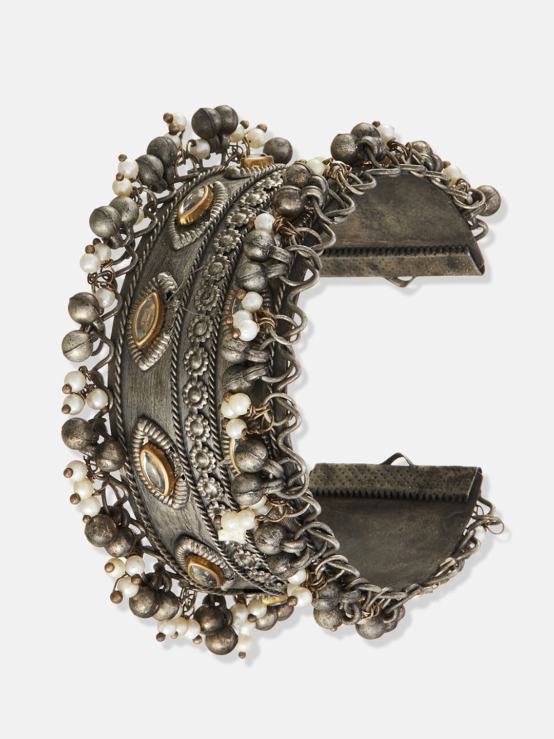 ATIBELLE German Silver Silver-Plated Kundan Bangle-Style Bracelet