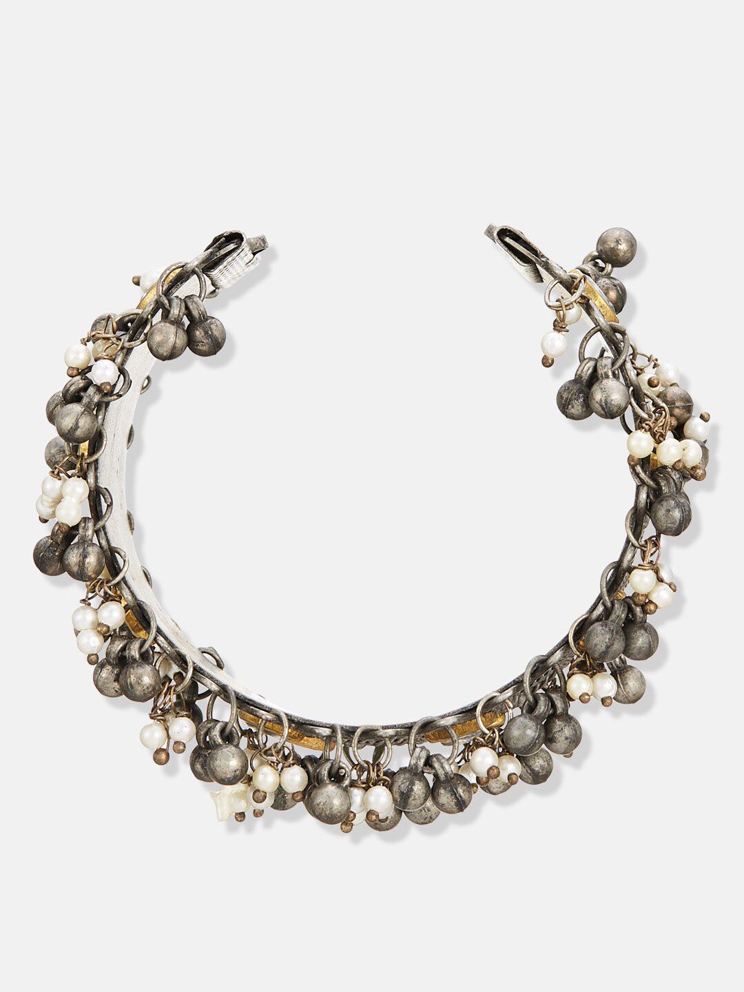 ATIBELLE German Silver Silver-Plated Kundan Bangle-Style Bracelet