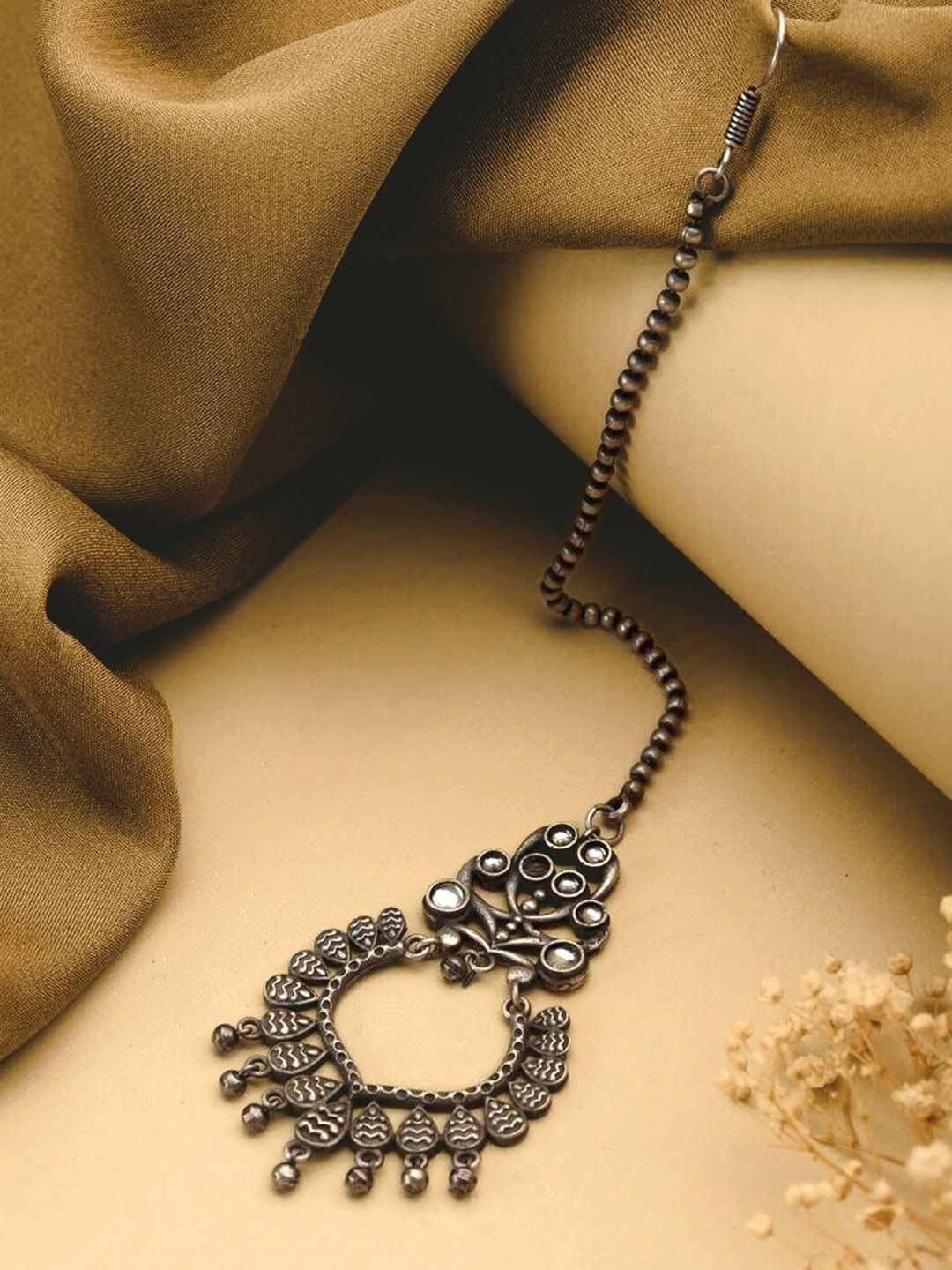 ATIBELLE German Silver Plated Stones Studded Maang Tika
