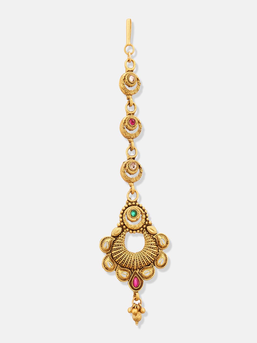 ATIBELLE Set Of 3 Gold Plated Stones Studded & Beaded Maang Tika