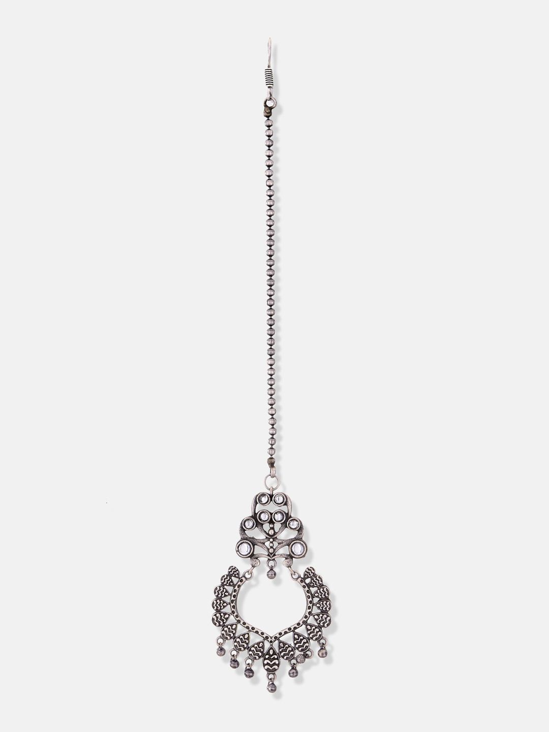 ATIBELLE Set of 2 Gold-Plated Stone Studded Floral Shaped Maangtikkas