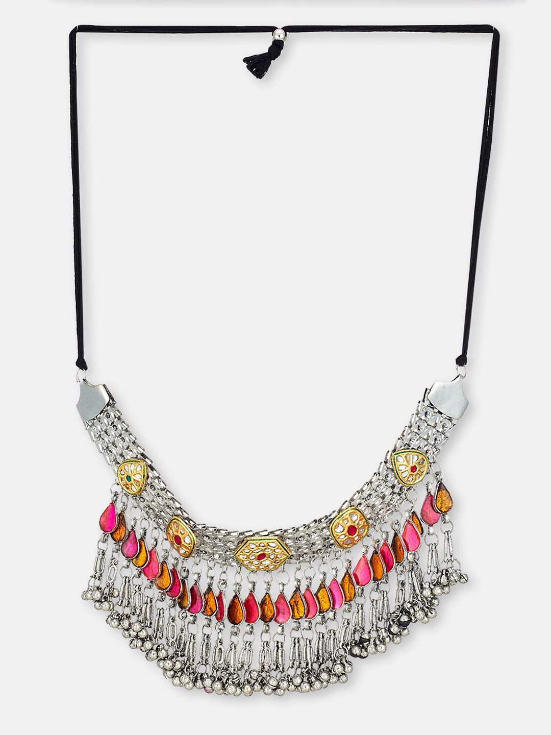 ATIBELLE Silver-Plated German Silver Kundan Stone Studded Necklace