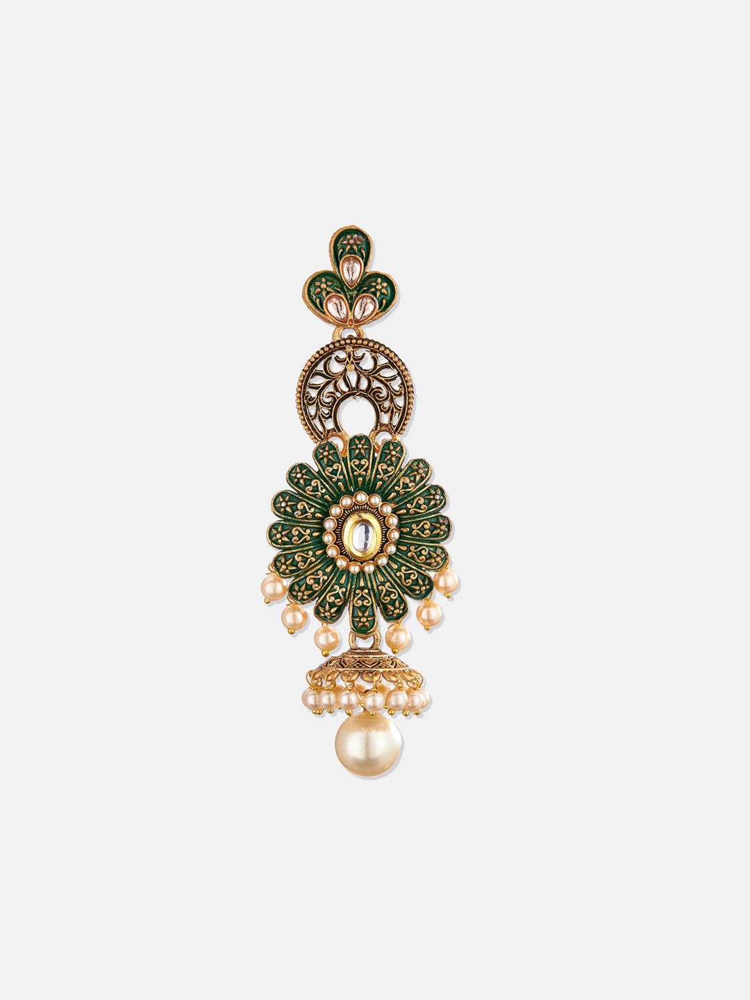 ATIBELLE Gold-Plated Stone-Studded Beaded Contemporary Drop Earrings