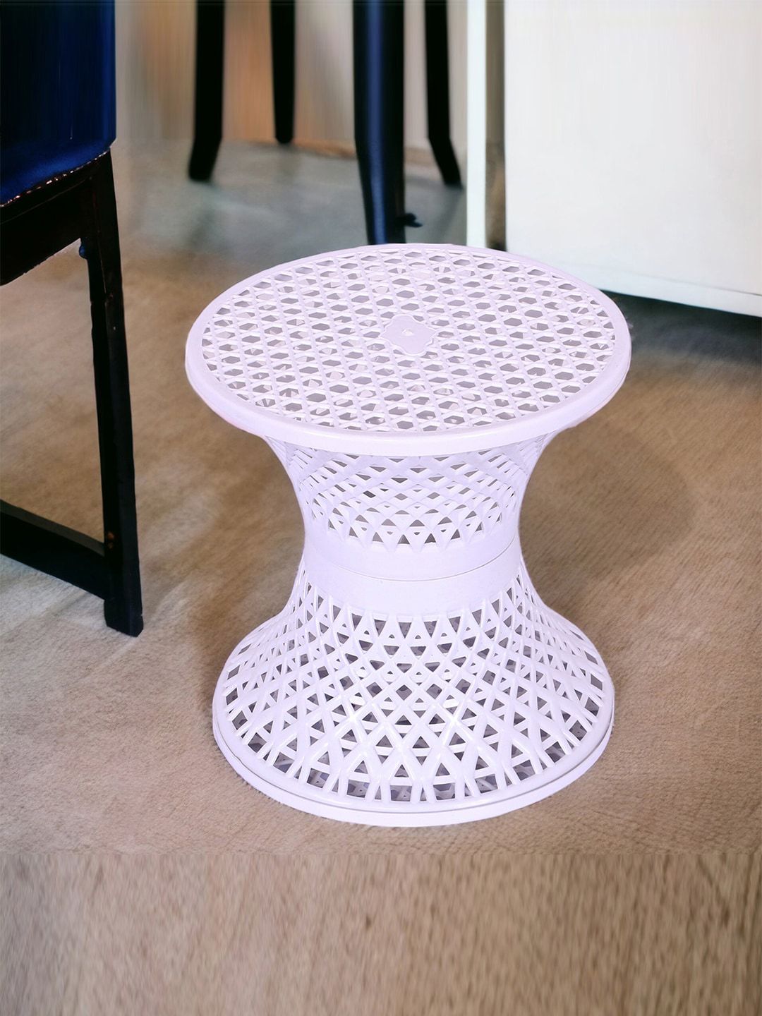 Kuber Industries 2-Pcs White & Orange-Coloured Damroo Style Stooles