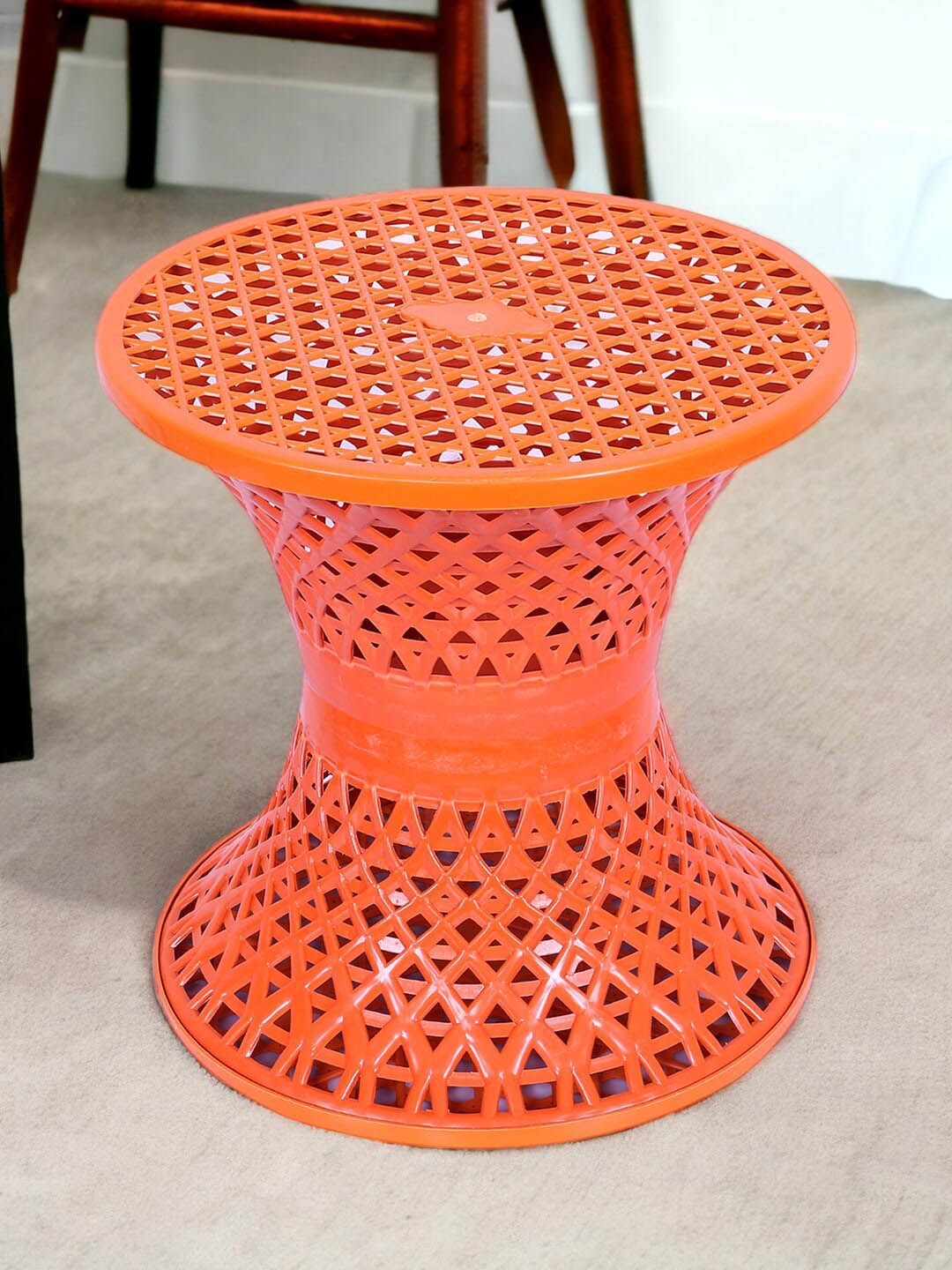 Kuber Industries 2-Pcs Black & Orange-Coloured Damroo Style Stooles