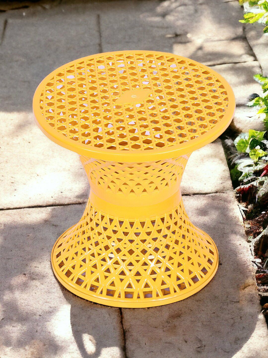 Kuber Industries 2-pcs Yellow & White Seating Damroo Stool for Balcony