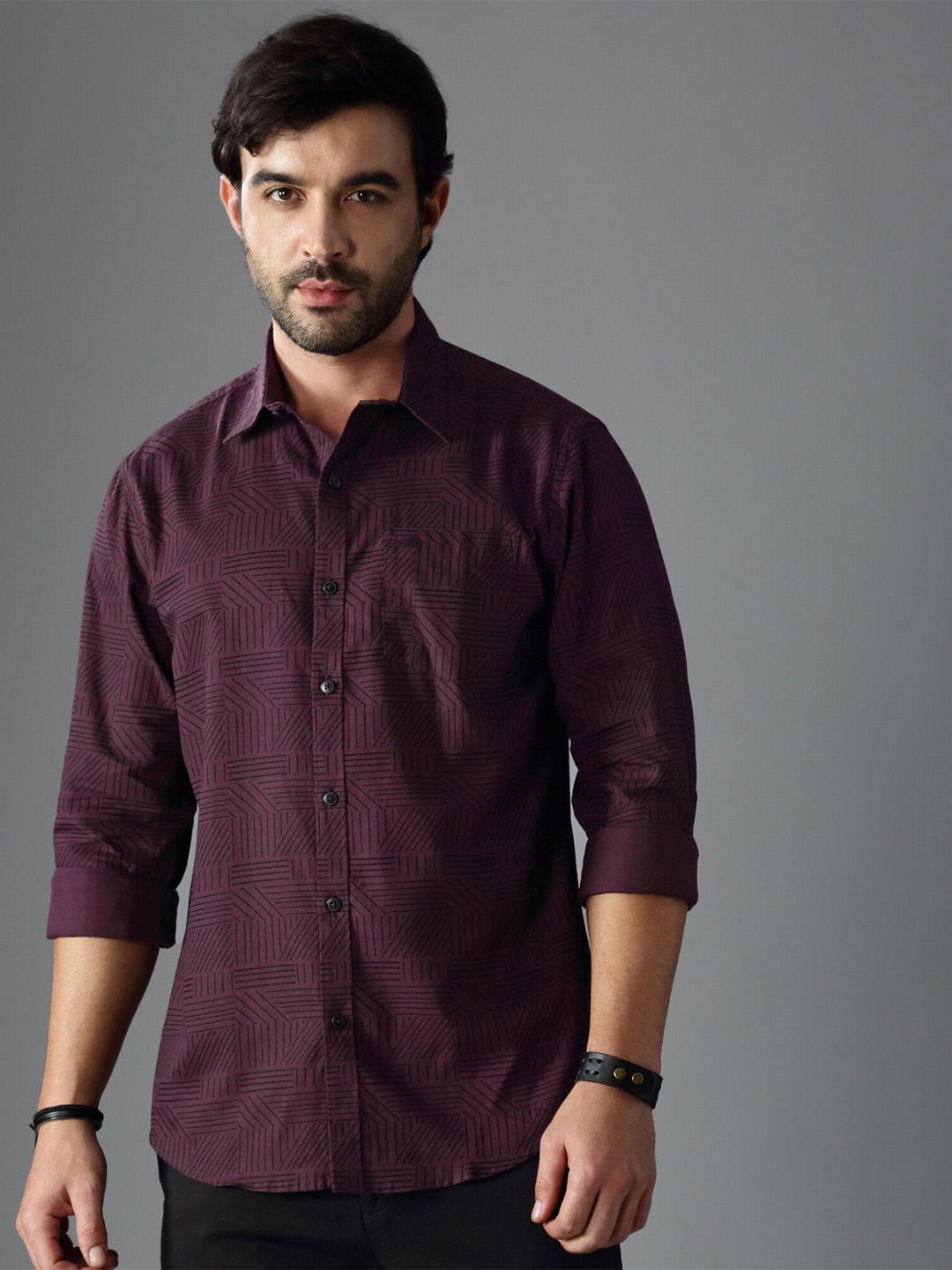 British Club Standard Slim Fit Geometric Printed Casual Shirt-picture-25