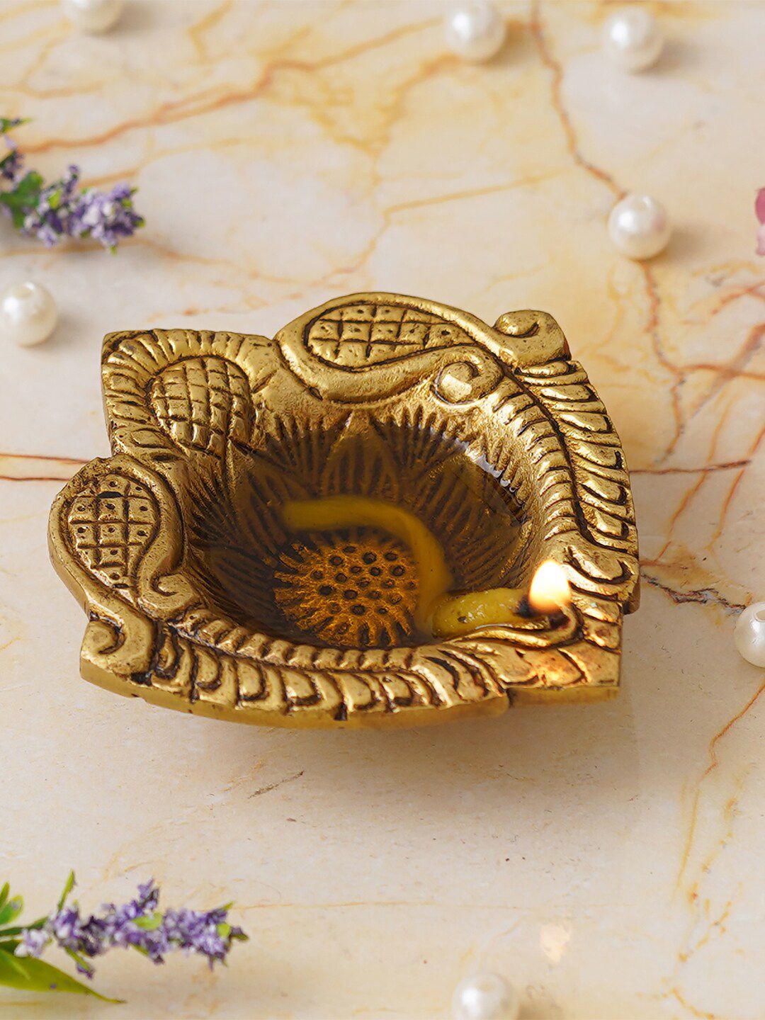 eCraftIndia Beige Ethnic Design Diyas-picture-35