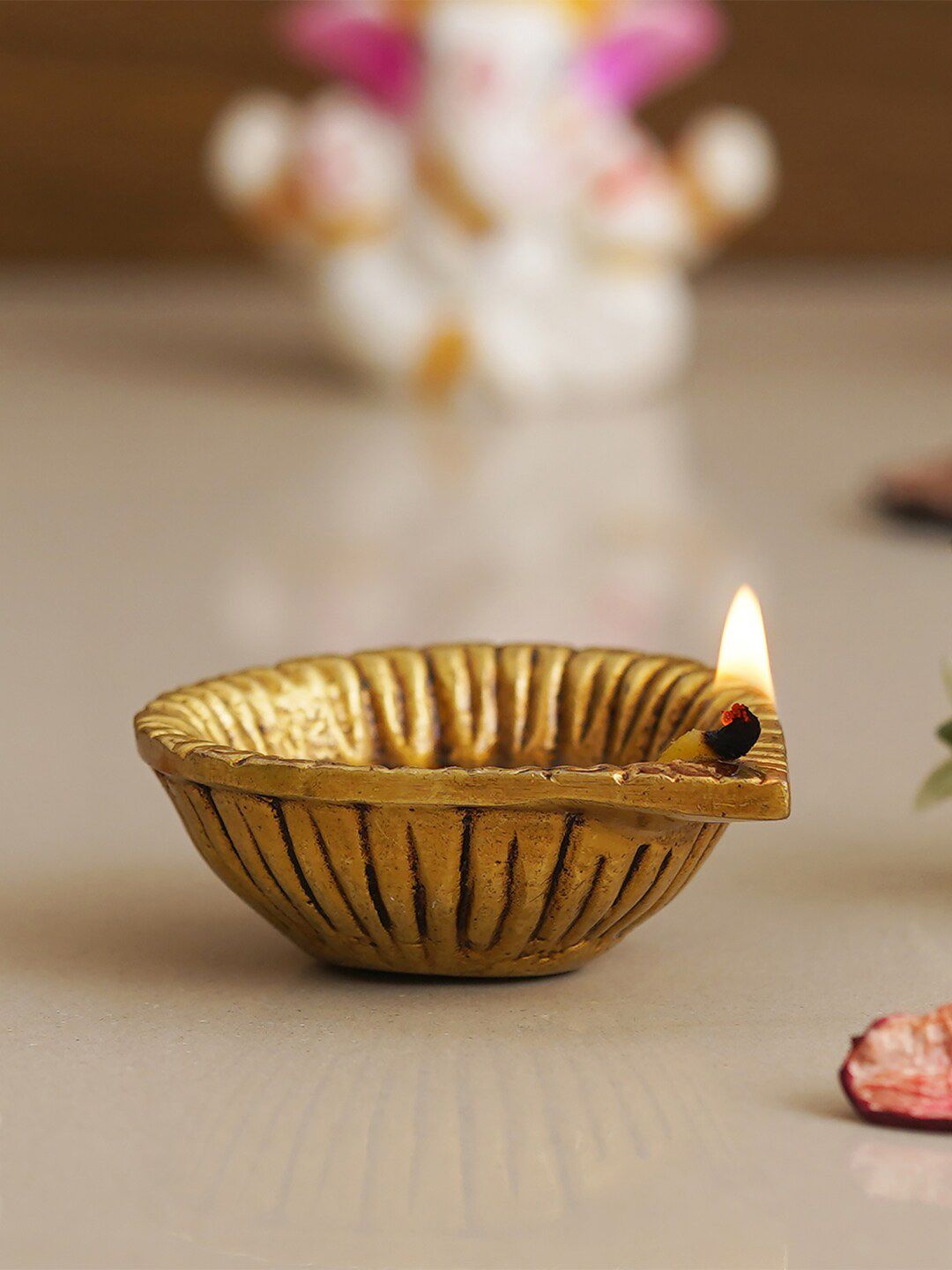 eCraftIndia Beige Striped Design Diya-picture-13