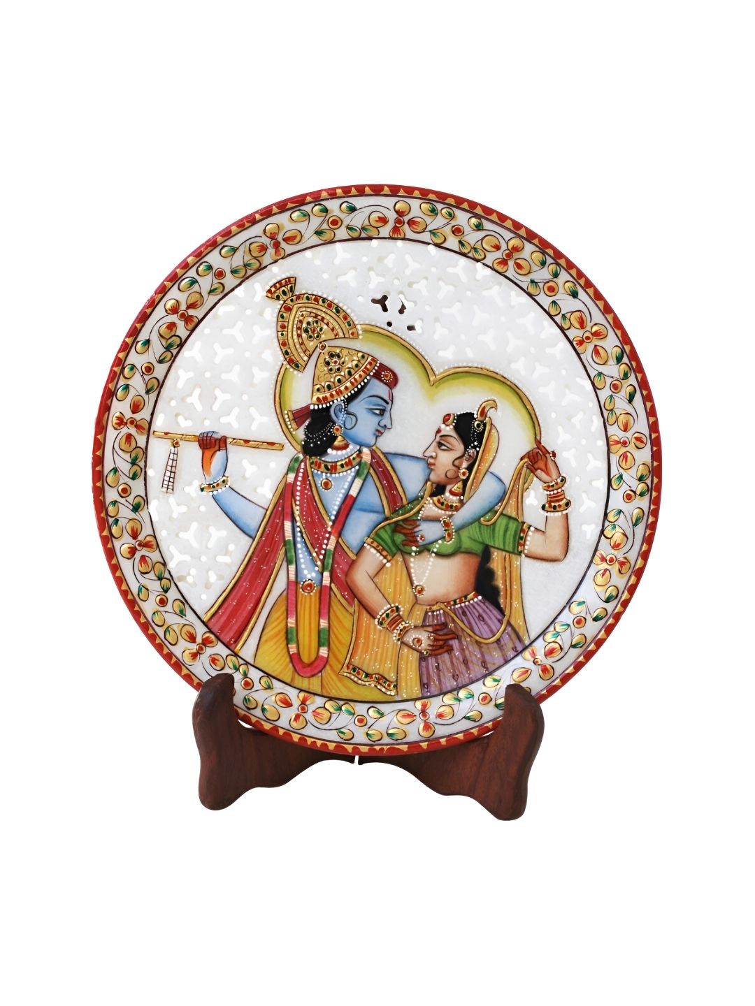 HANDICRAFTS PARADISE White & Red Marble Round Plate Showpiece-image-30