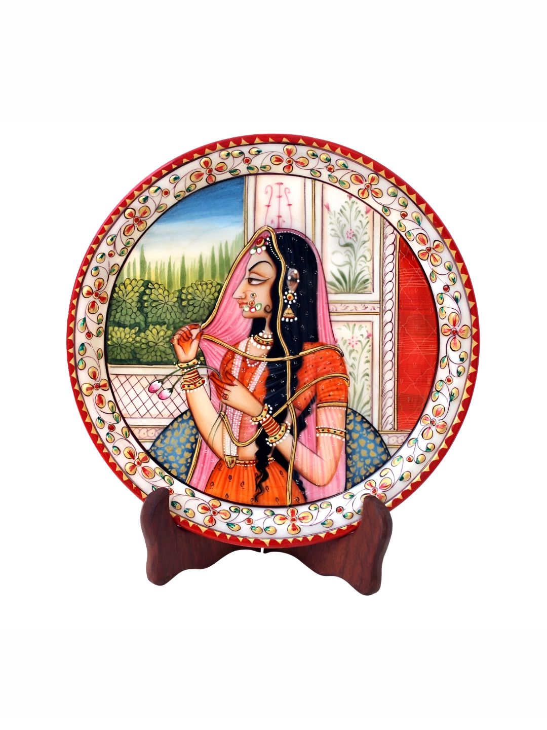HANDICRAFTS PARADISE White & Red Marble Round Plate Showpiece-picture-55