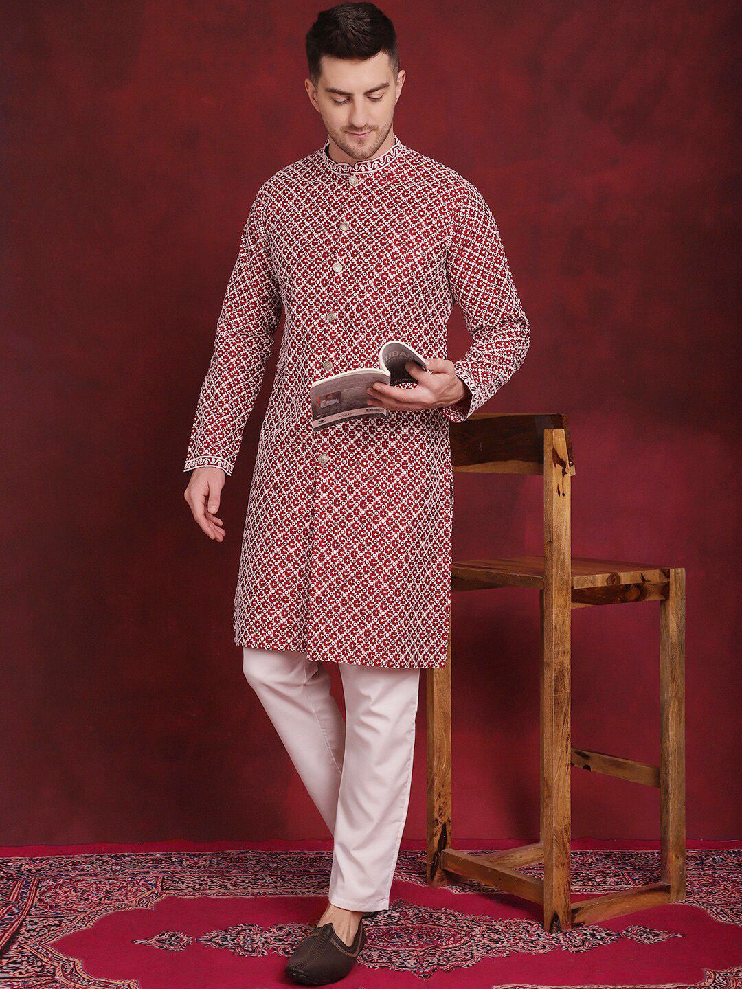 Jompers Embroidered Regular Sequinned Front Open Straight Kurta With Pyjamas-picture-24