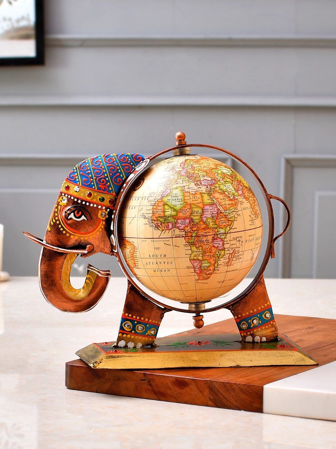 CraftVatika Blue Figurine Metal Elephant Table Top Showpiece