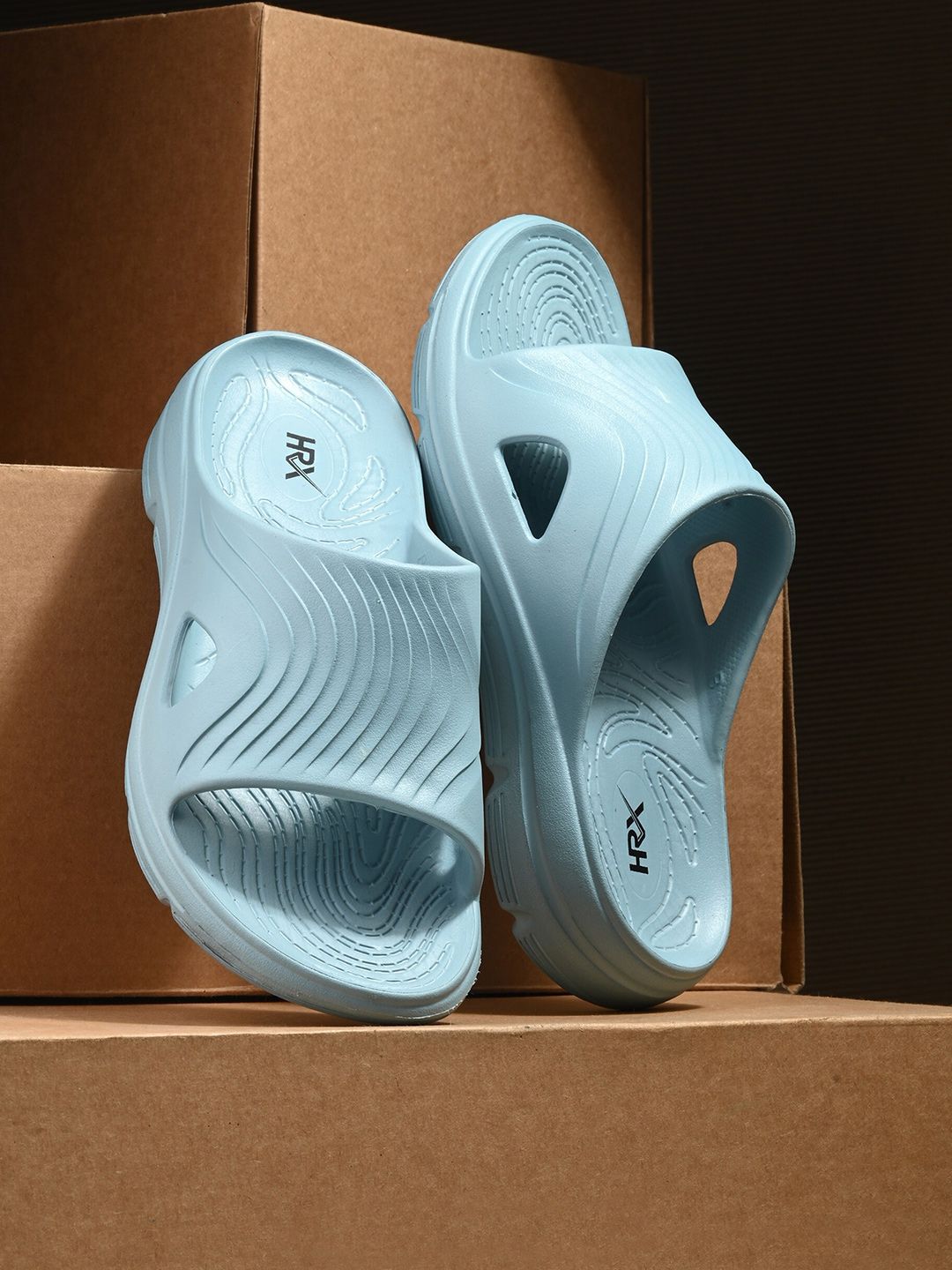 HRX by Hrithik Roshan Men Blue Textured Slip On Sliders-picture-10