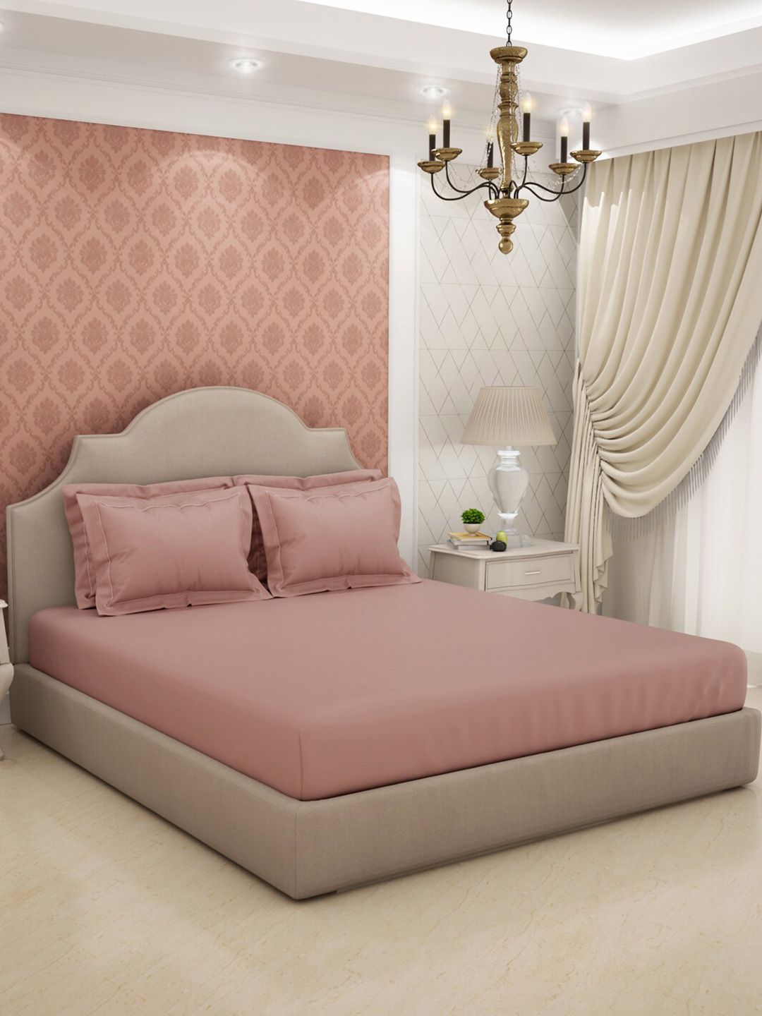SPACES Eminence Pink 600 TC King Bedsheet with 4 Pillow Covers-image-21