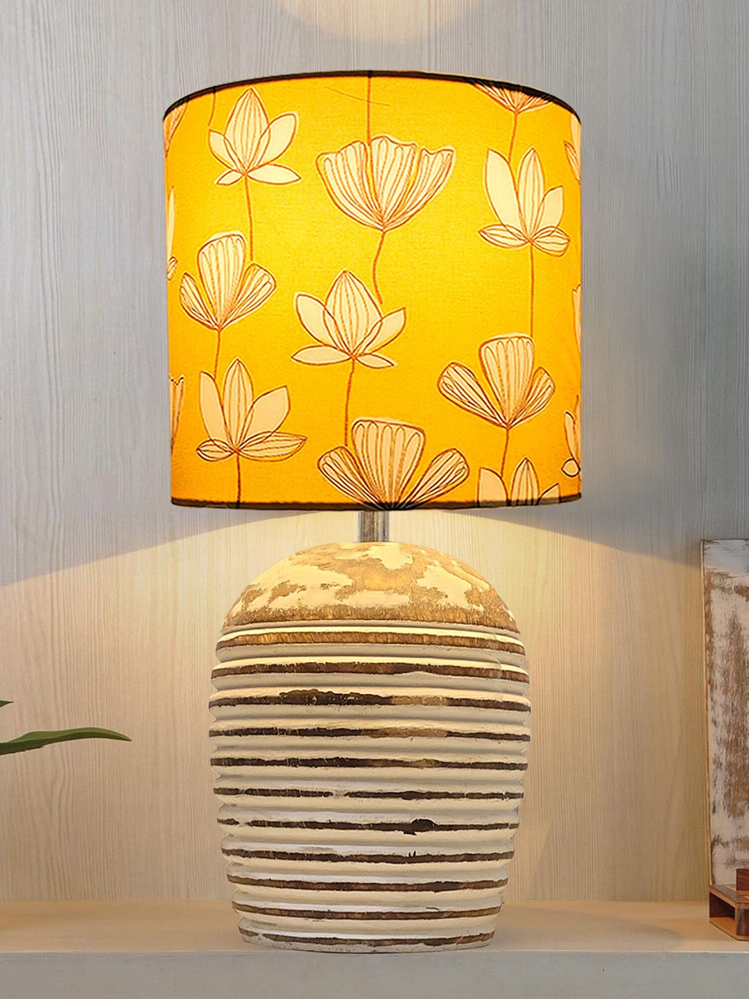 Homesake Orange & White Printed Cylinder Wooden Table Lamp-image-8