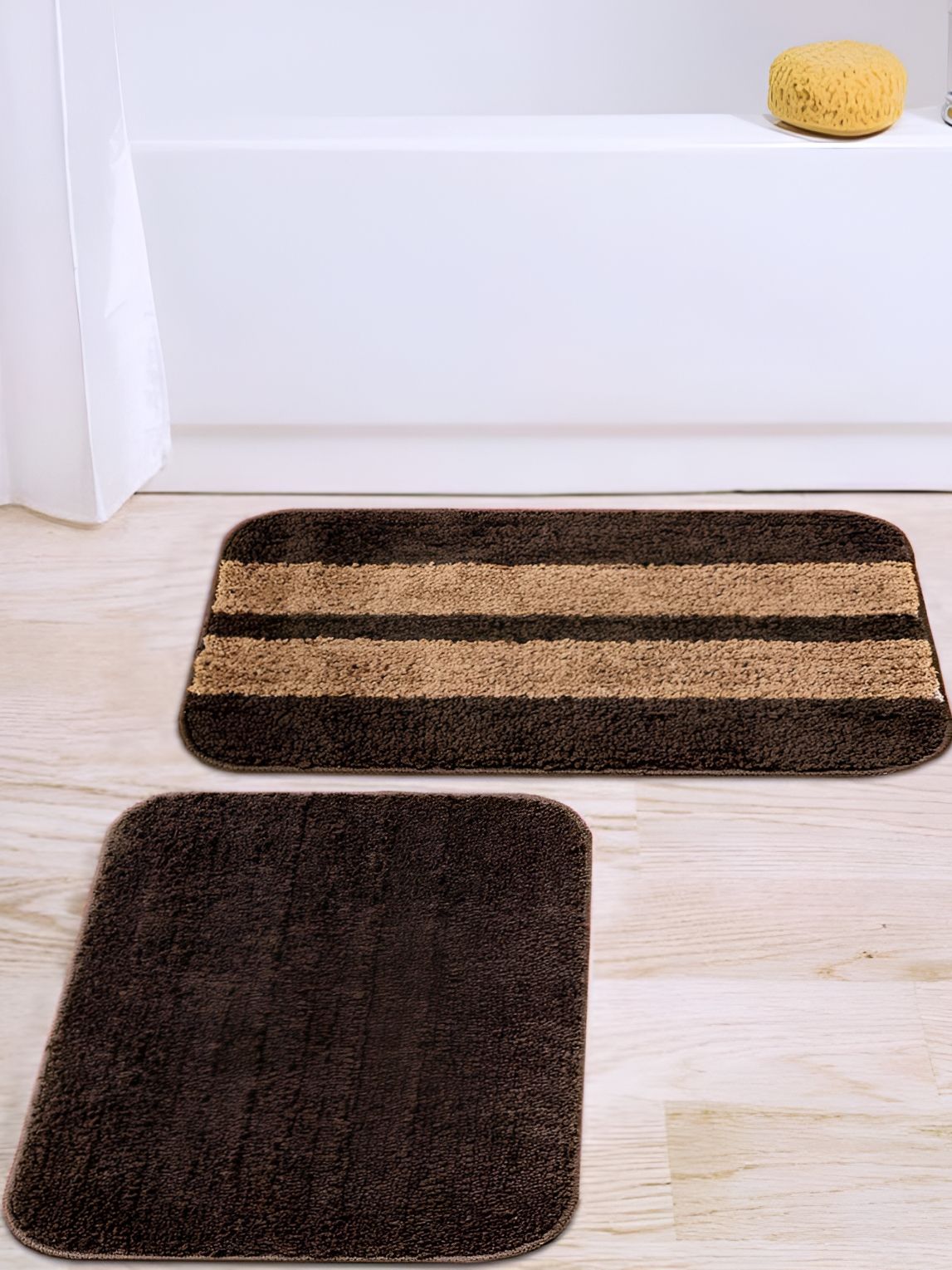CAZIMO Brown & Beige 2 Pieces Striped Anti Skid Rectangular Doormats-image-36