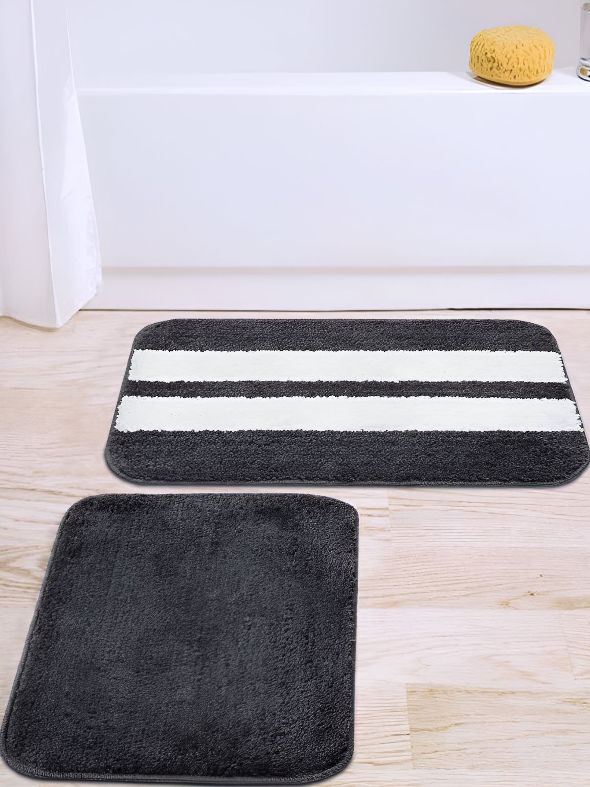 CAZIMO Grey & White 2 Pieces Striped Anti Skid Rectangular Doormats-image-48