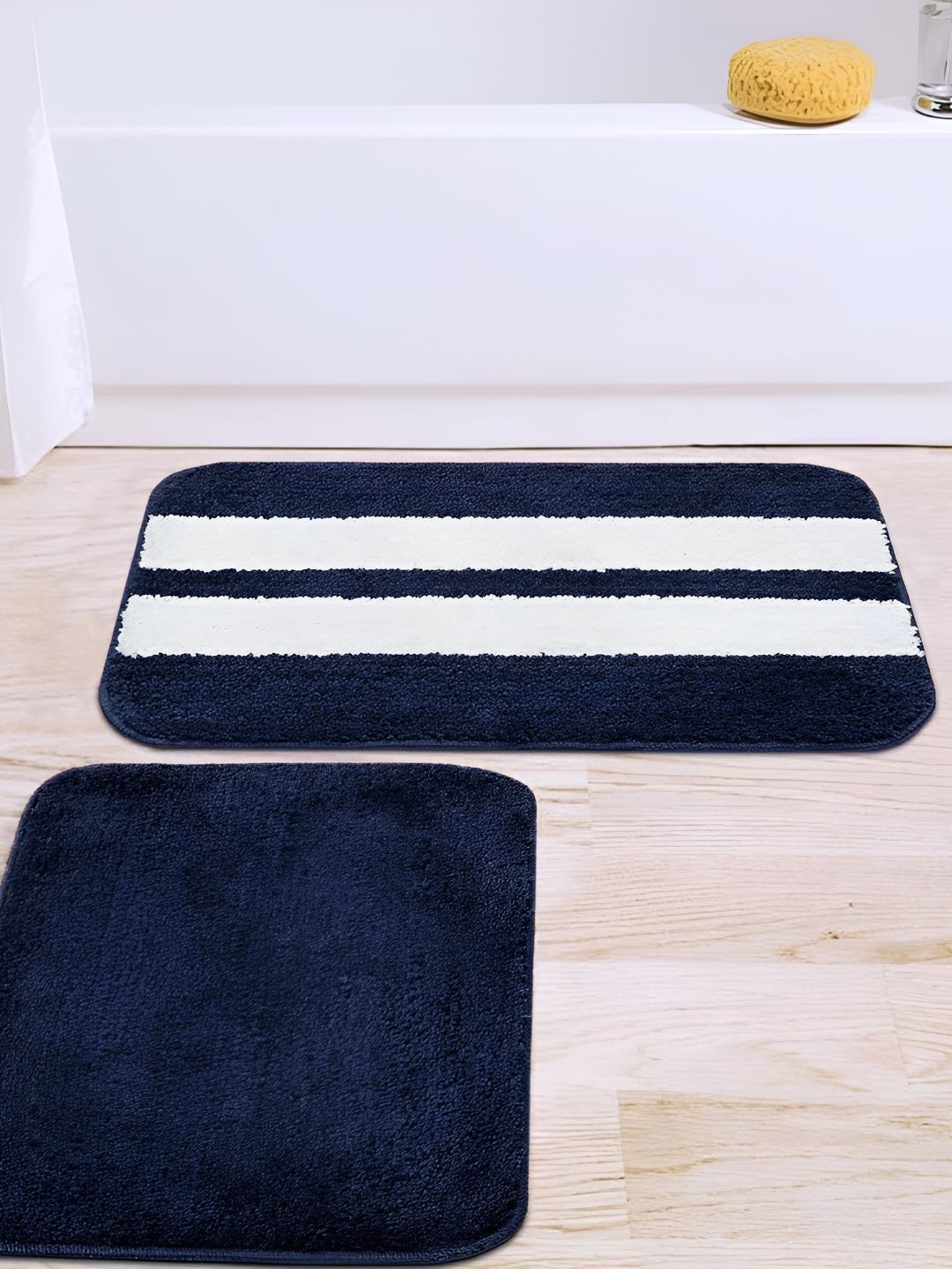 CAZIMO White & Blue 2 Pieces Striped Anti Skid Rectangular Doormats-image-47