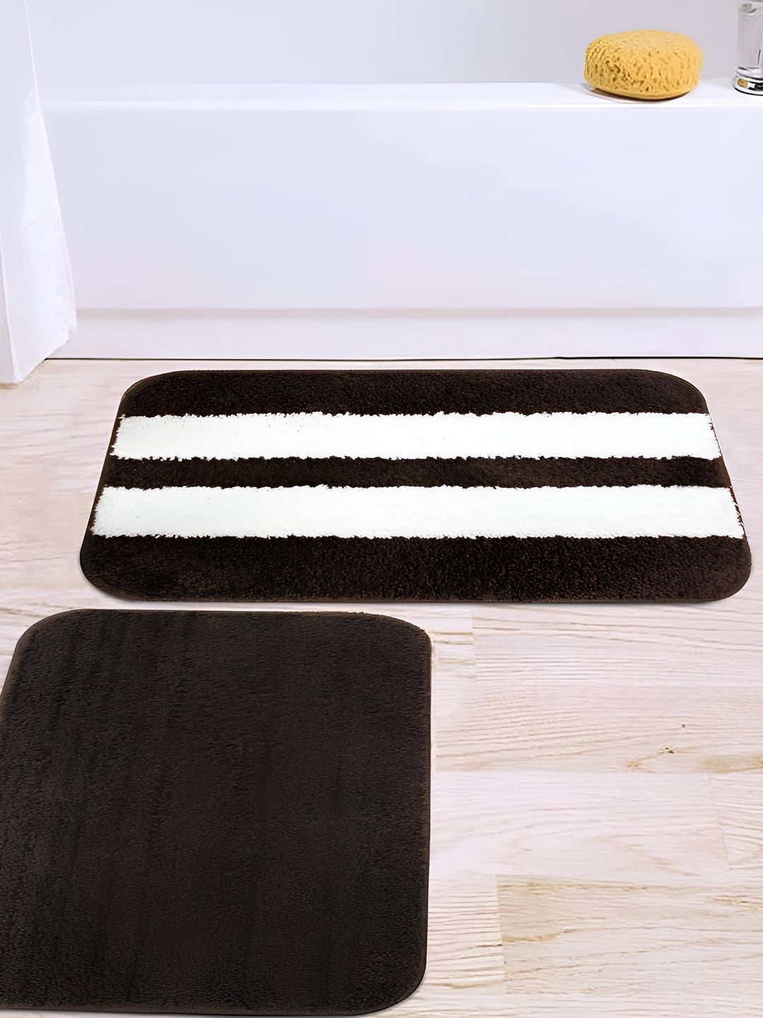 CAZIMO Brown & White 2 Pieces Striped Anti Skid Rectangular Doormats-image-35