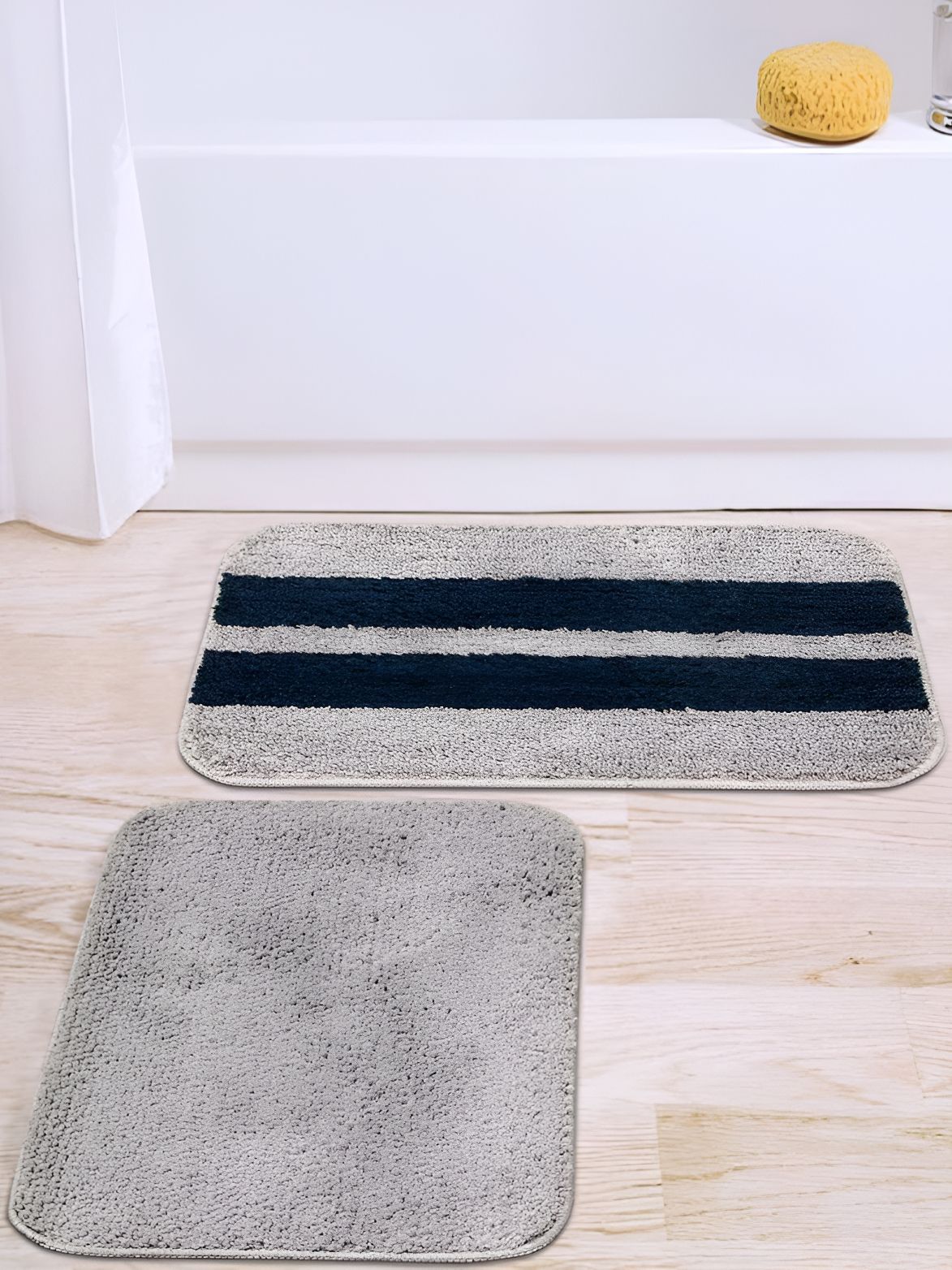 CAZIMO Grey & Blue 2 Pieces Striped Anti Skid Rectangular Doormats-image-36