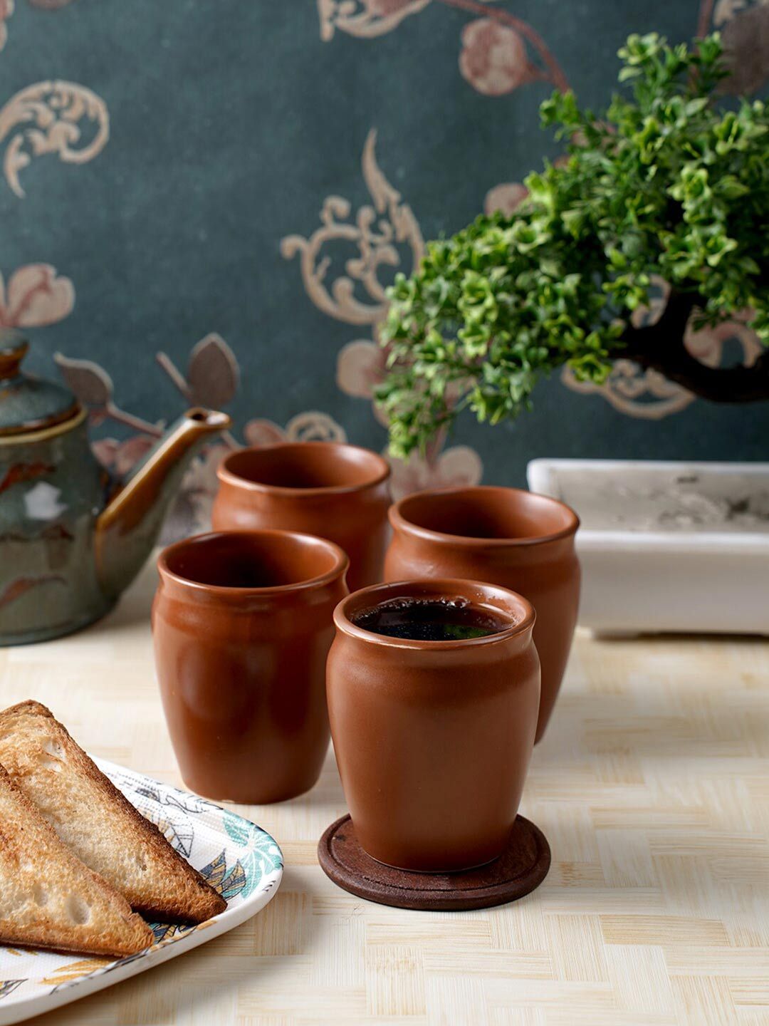 CDI Brown 4 Pieces Dishwasher Safe Ceramic Matte Kulladhs 150 ML Each-image-39