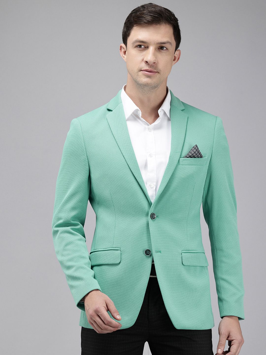 Park Avenue Notched Lapel Single Breasted Self Design Super Slim Fit Formal Blazer-picture-23