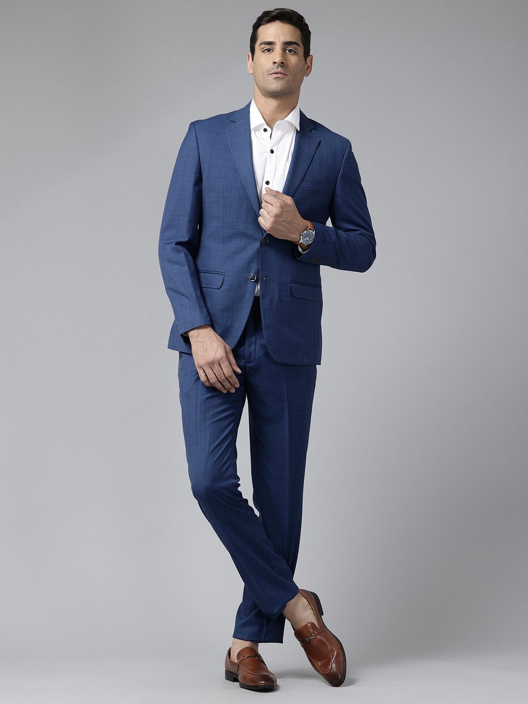Park Avenue Checked Single-Breasted Super Slim Fit 2-Piece Formal Suit-image-30