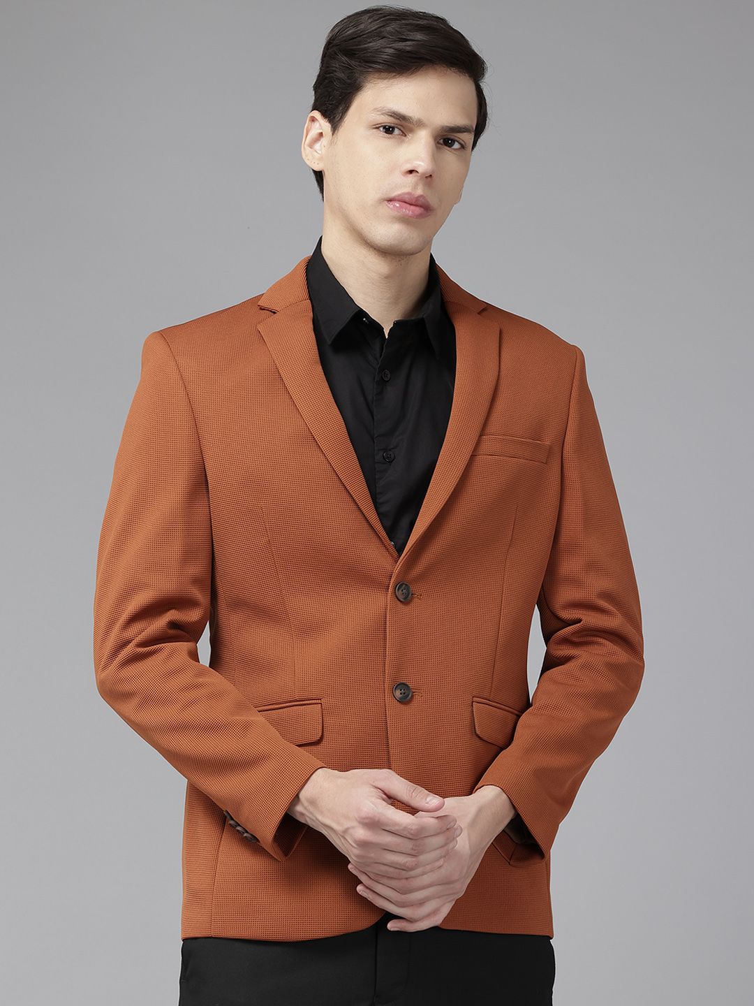 Park Avenue Self Design Super Slim Fit Single-Breasted Formal Blazer-picture-14