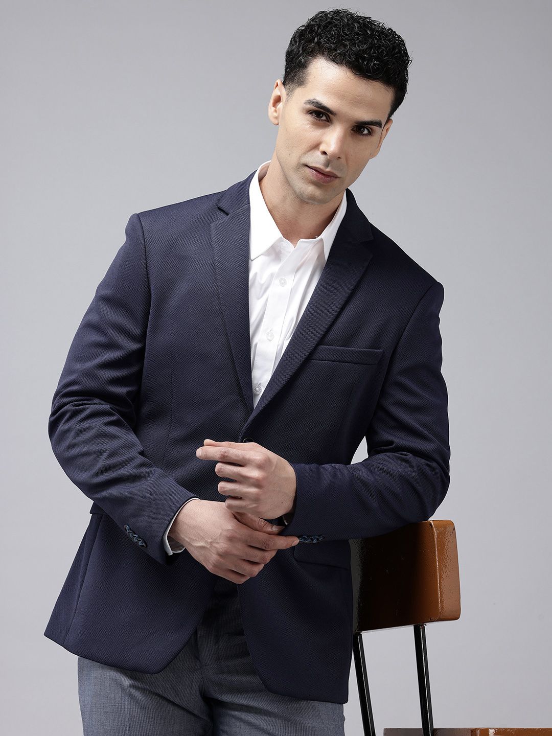 Park Avenue Super Slim Fit Self Design Notched Lapel Single-Breasted Formal Blazer-picture-25