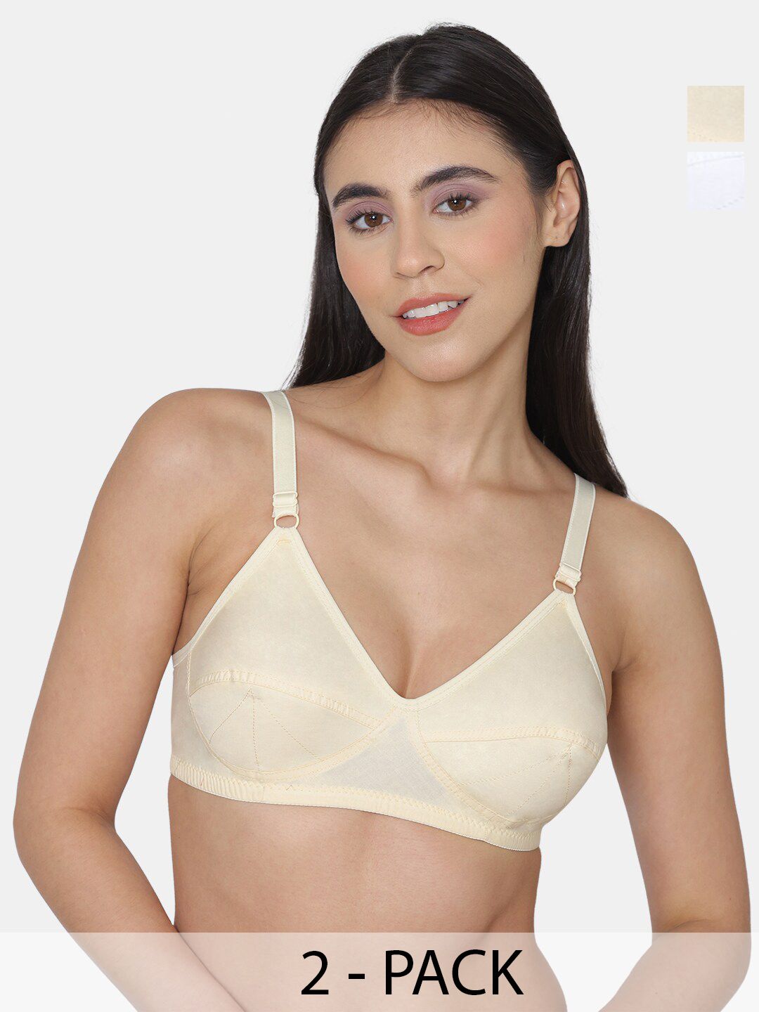 KOMLI Women Pack Of 2 Full Coverage Super Non Padded Cotton All Day Comfort Minimizer Bras-picture-18