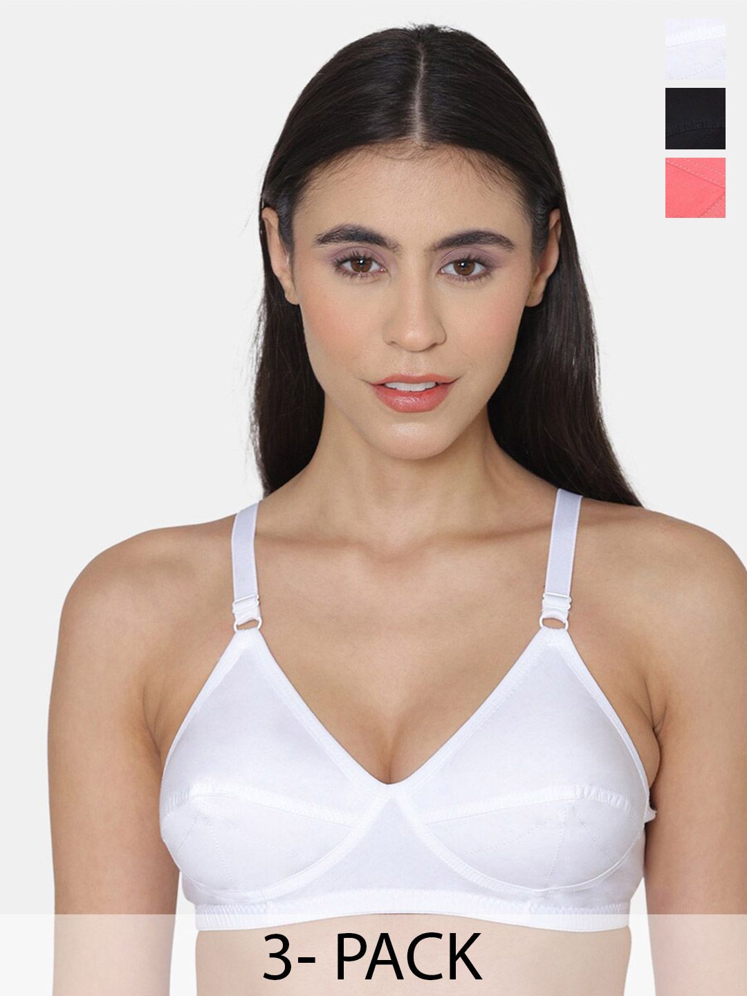 KOMLI Pack Of 3 Minimiser Super Non Padded Cotton Bras