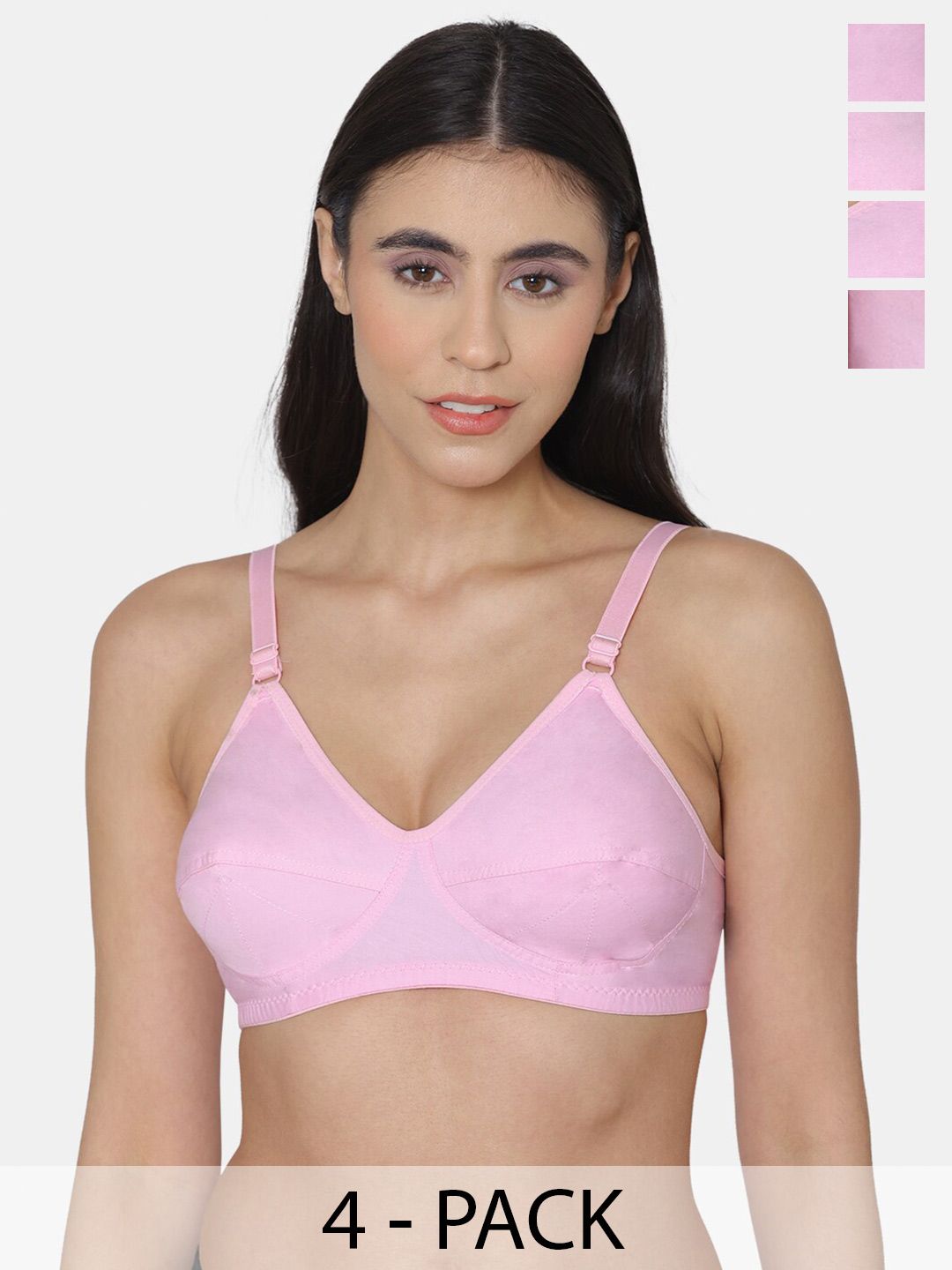 KOMLI Women Pack Of 4 Full Coverage Super Non Padded Cotton All Day Comfort Minimizer Bras-picture-38