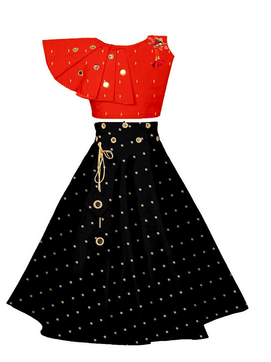 BAESD Girls Woven Design Mirror Work Ready to Wear Lehenga & Blouse-picture-36