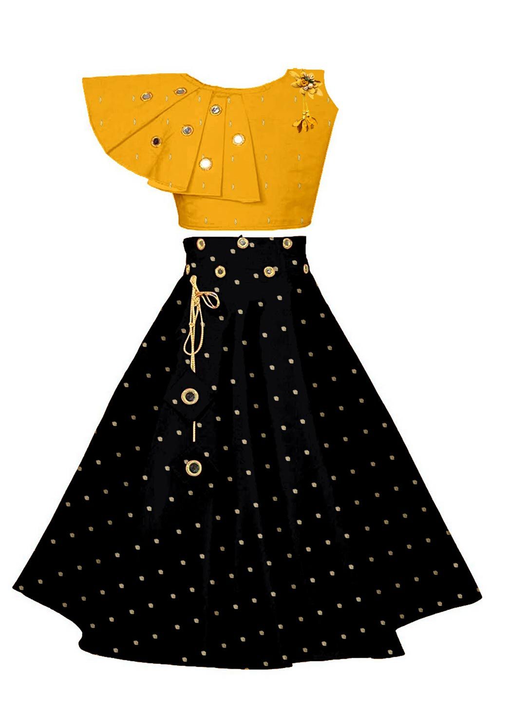 BAESD Girls Woven Design Mirror Work Ready to Wear Lehenga & Blouse-picture-35
