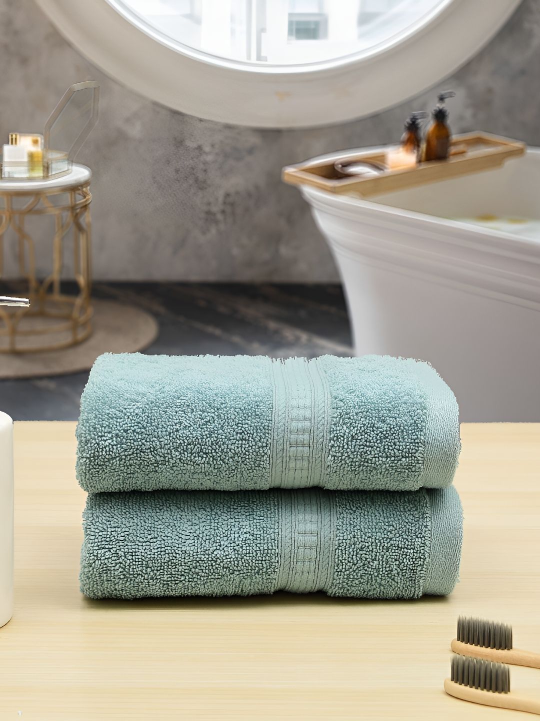 Aura Green 2-Pcs 550 GSM Pure Cotton Ultra Soft Hand Towels-image-27